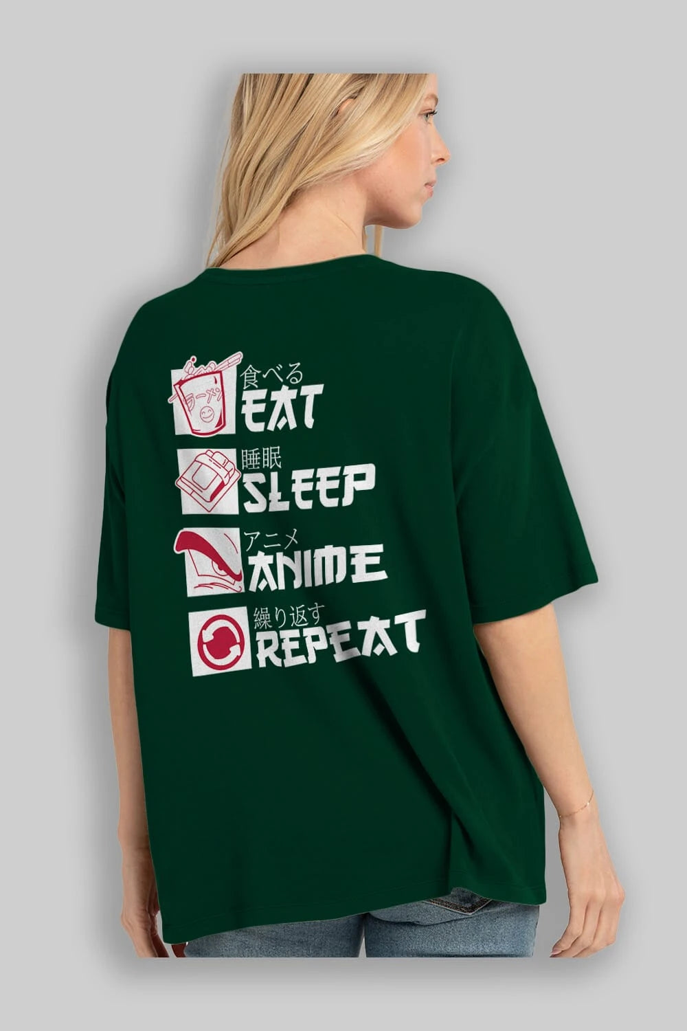 Eat, Sleep, Anime, Repeat Anime Arka Baskılı Oversize t-shirt Erkek Kadın Unisex