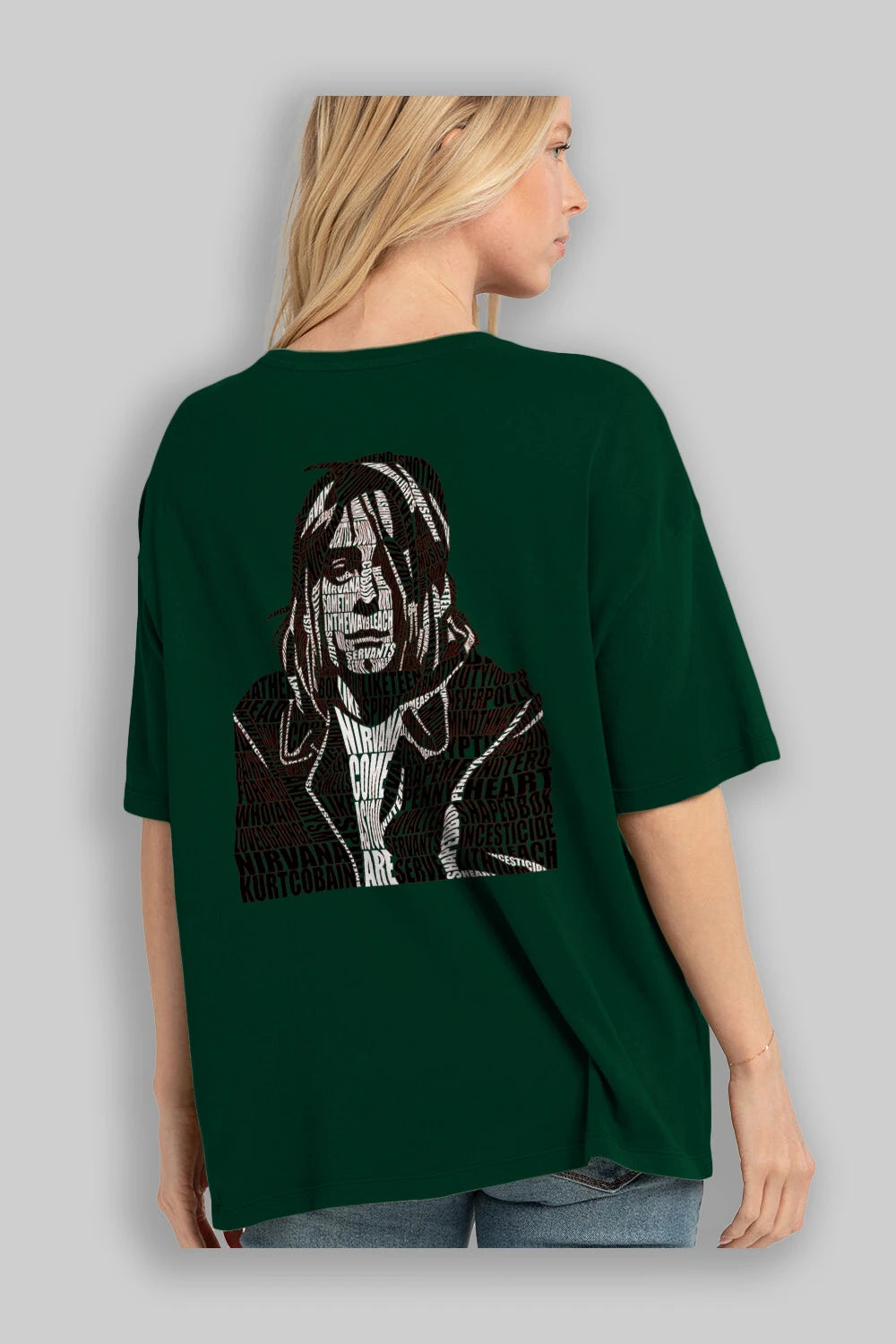 Kurt Cobain Calligram Arka Baskılı Oversize t-shirt %100 pamuk Erkek Kadın Unisex