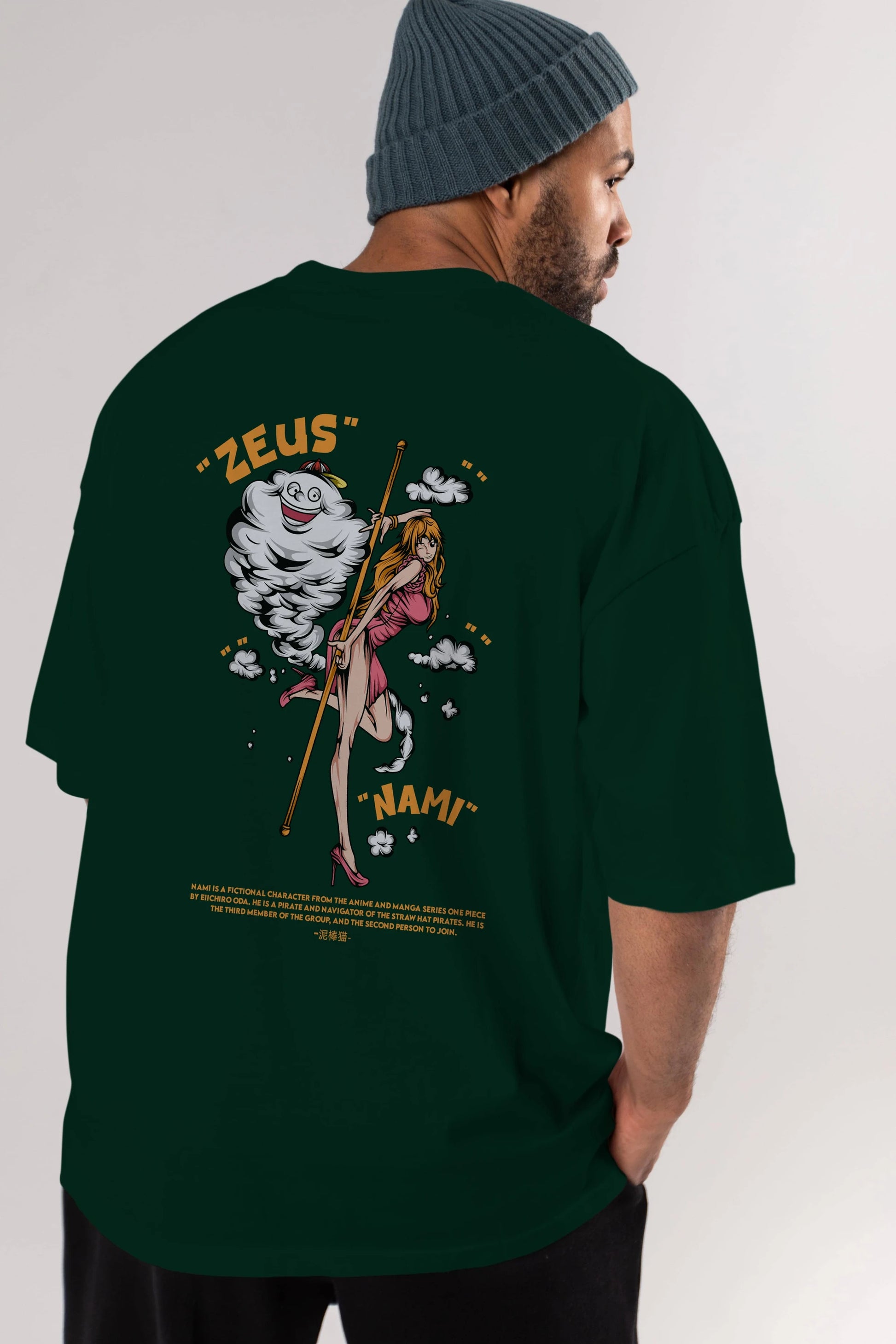 Zeus Nami Anime Arka Baskılı Oversize t-shirt Erkek Kadın Unisex