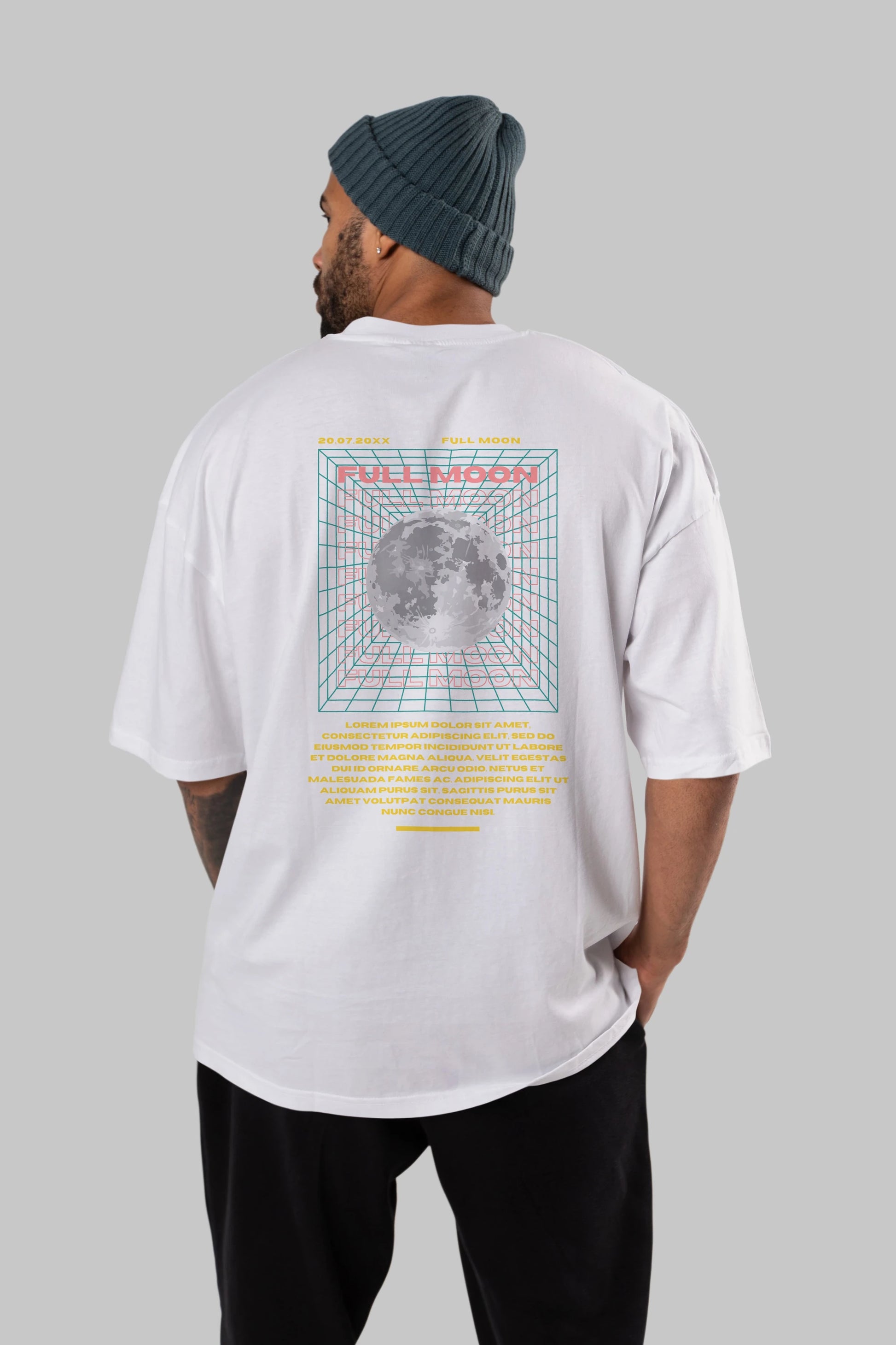 Full Moon Yazılı Arka Baskılı Oversize t-shirt Erkek Kadın Unisex