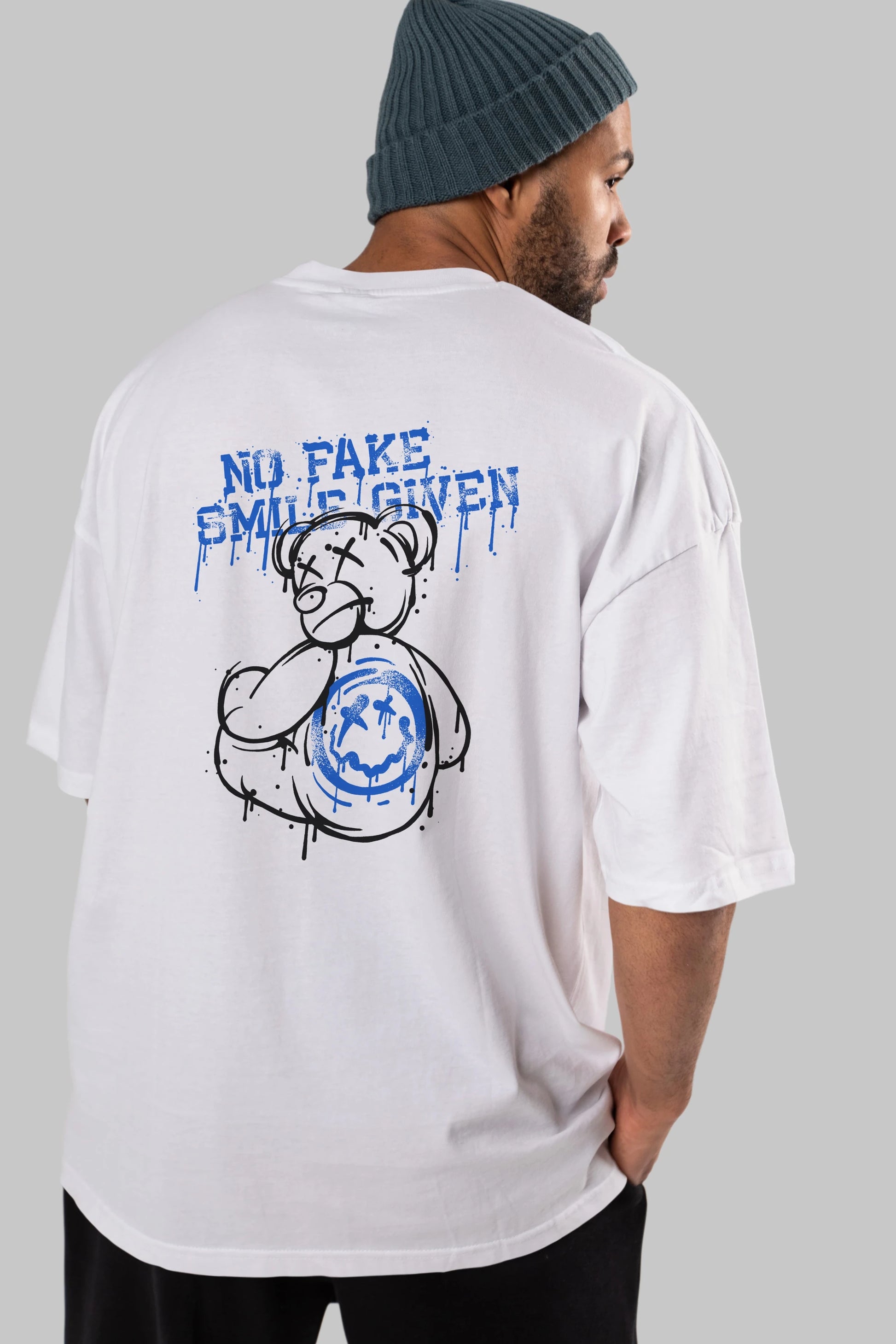 No Fake Smile Given Bear Arka Baskılı Oversize t-shirt Erkek Kadın Unisex