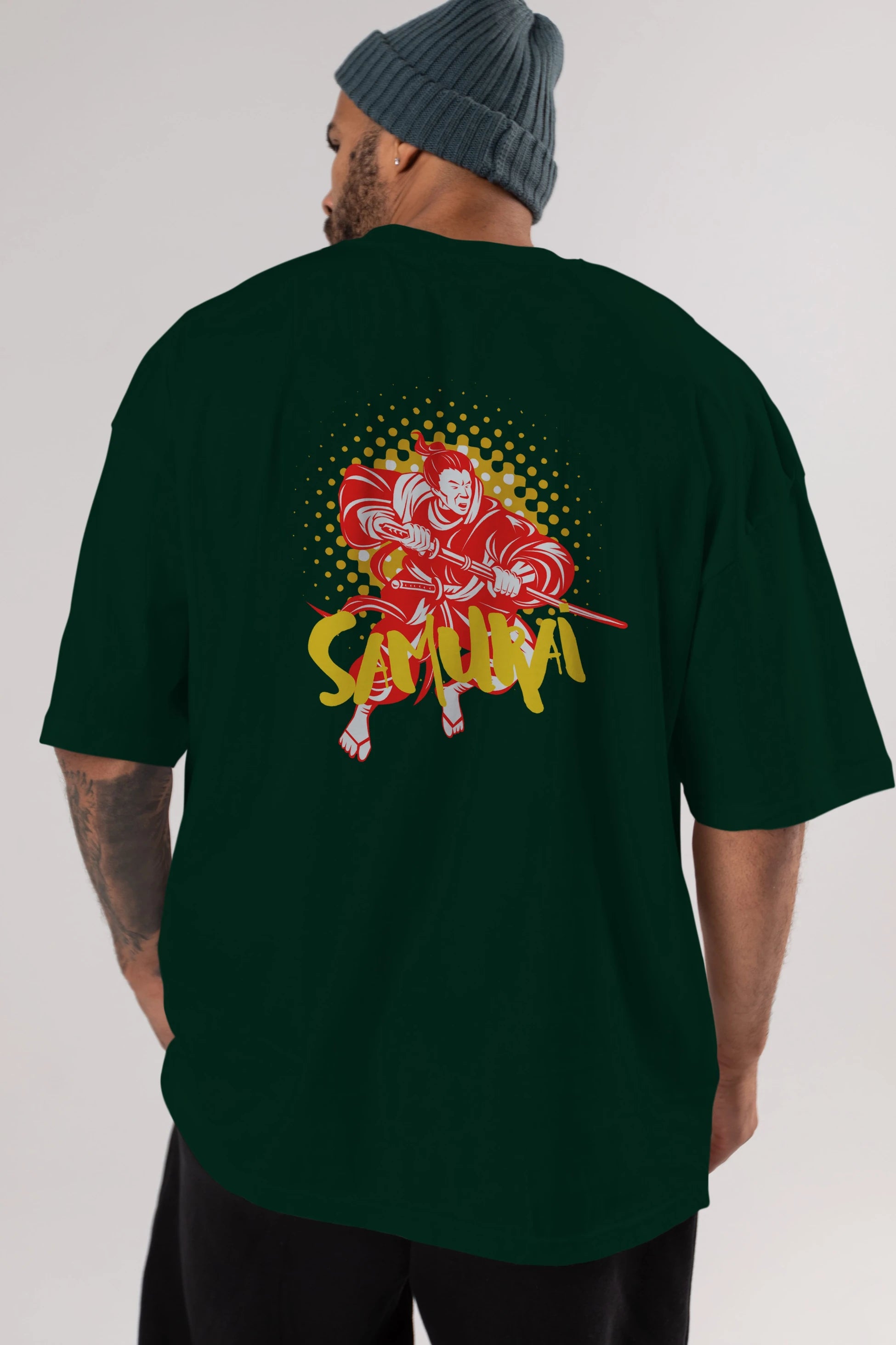 Samurai Arka Baskılı Oversize t-shirt Erkek Kadın Unisex