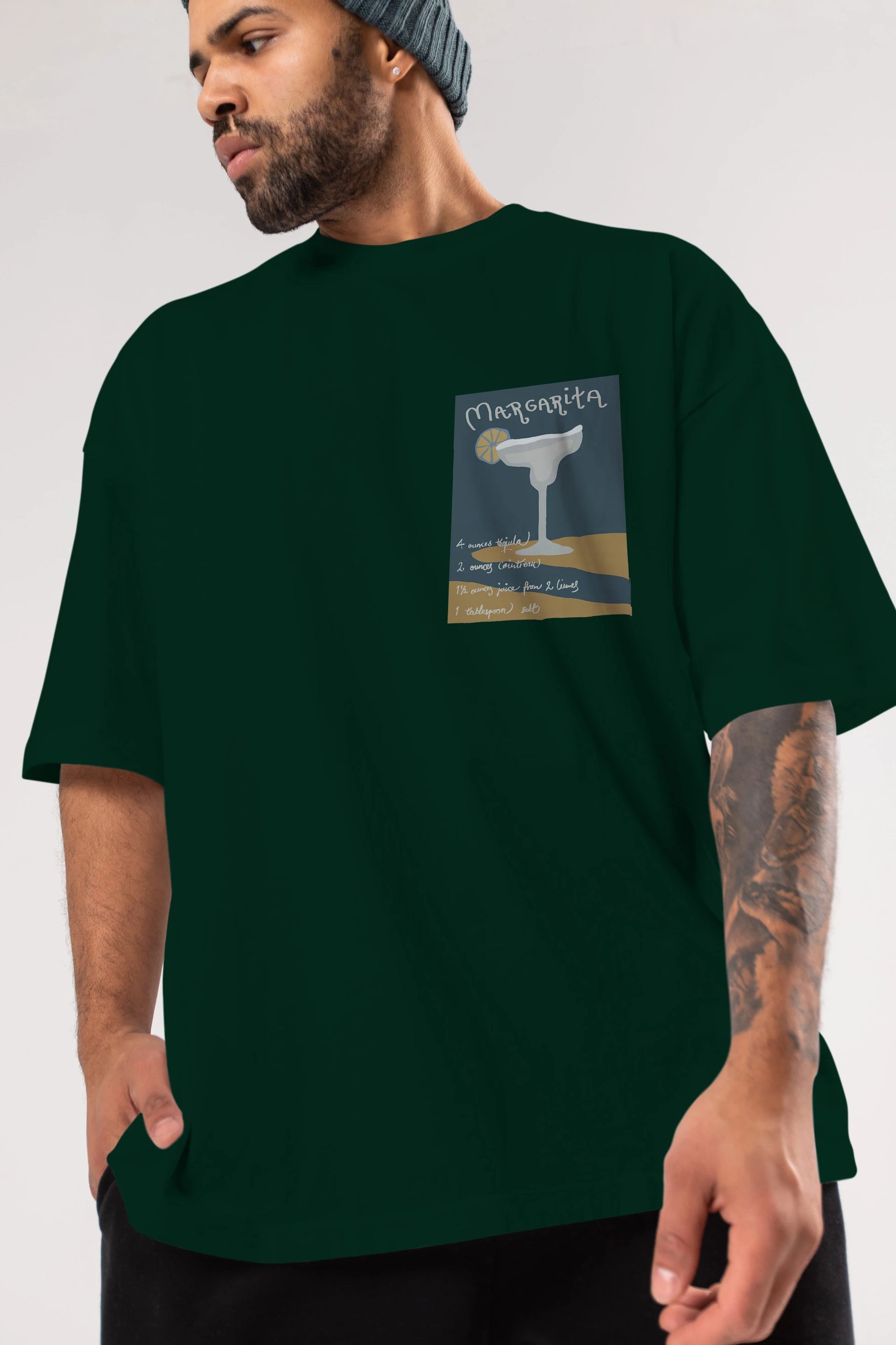 Margarita 2 Ön Sol Baskılı Oversize t-shirt Erkek Kadın Unisex %100 Pamuk Bisiklet Yaka tişort