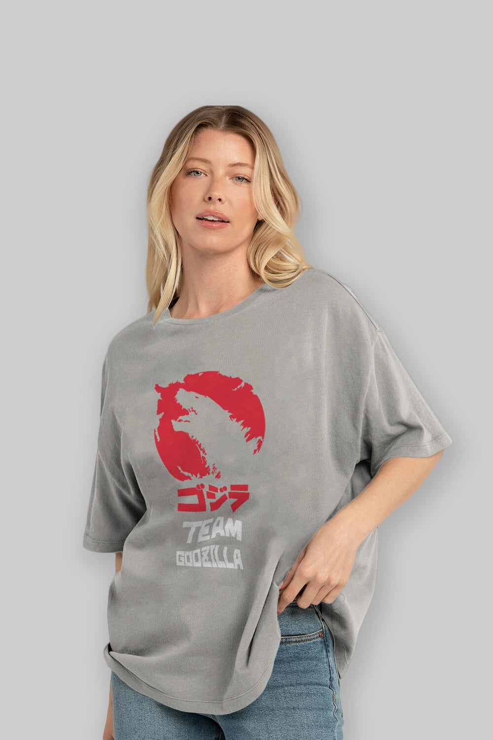Team Godzilla Ön Baskılı Oversize t-shirt Erkek Kadın Unisex %100 Pamuk Bisiklet Yaka tişort