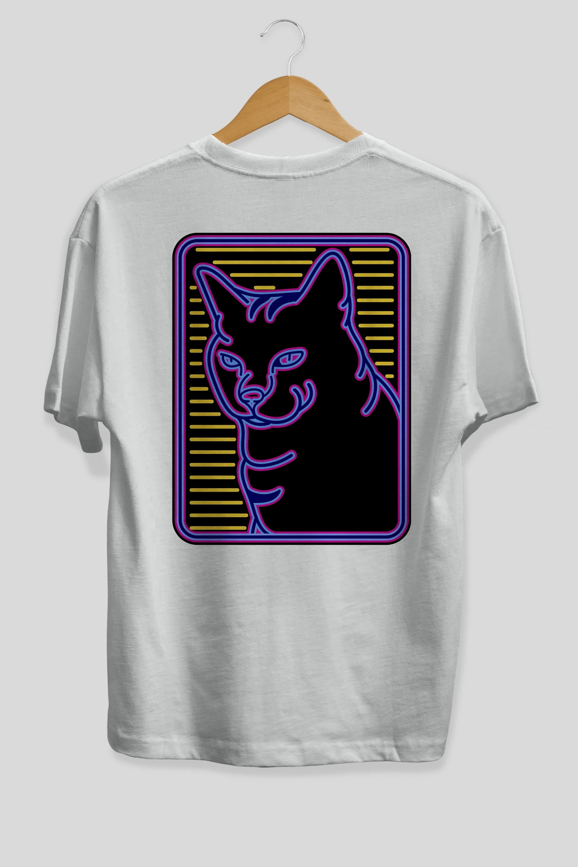 Neon Cat Arka Baskılı Oversize t-shirt Erkek Kadın Unisex