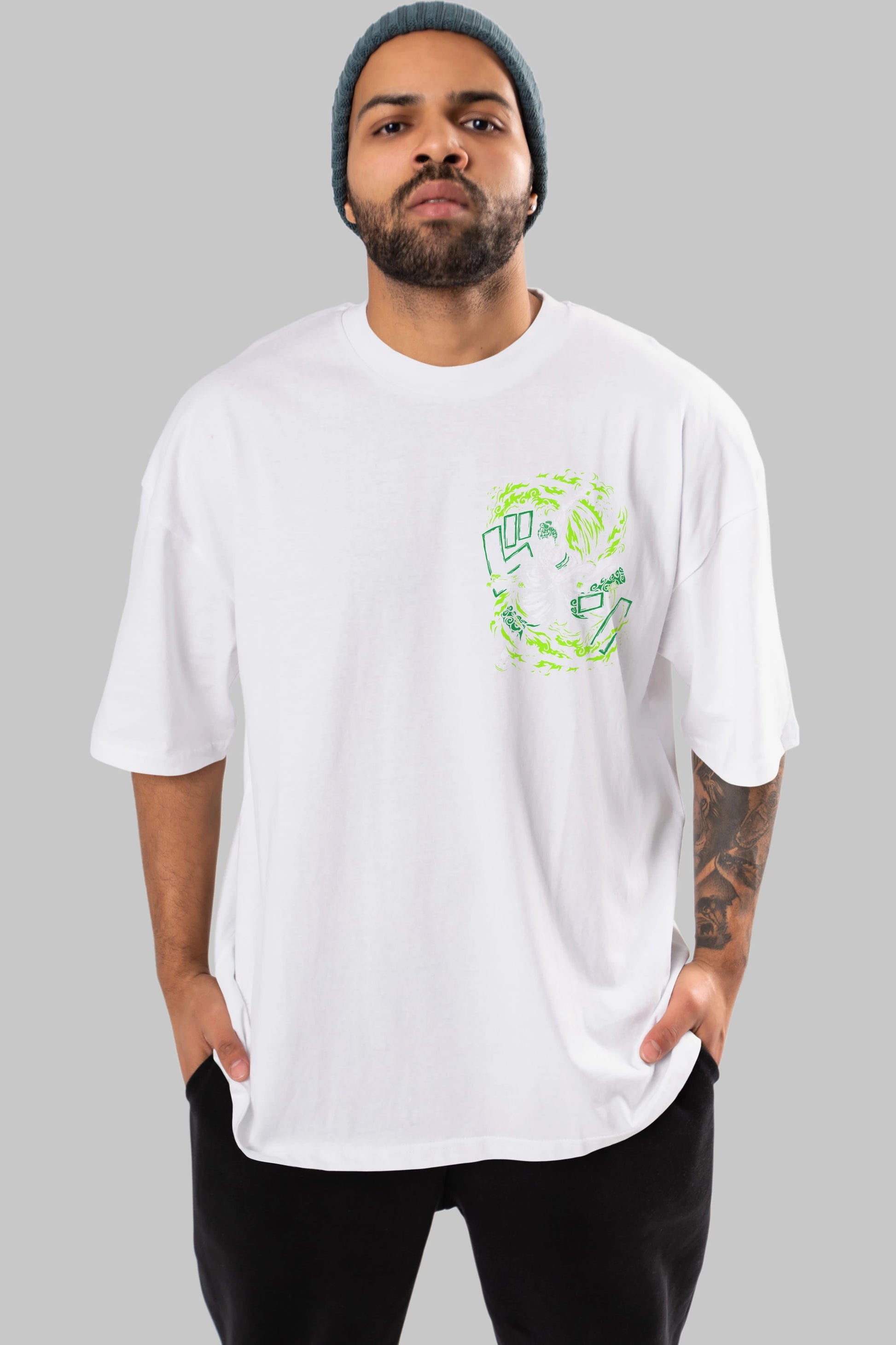 ZORO-ONE PIECE (2) Ön Sol Baskılı Oversize t-shirt Erkek Kadın Unisex %100 Pamuk Bisiklet Yaka tişort