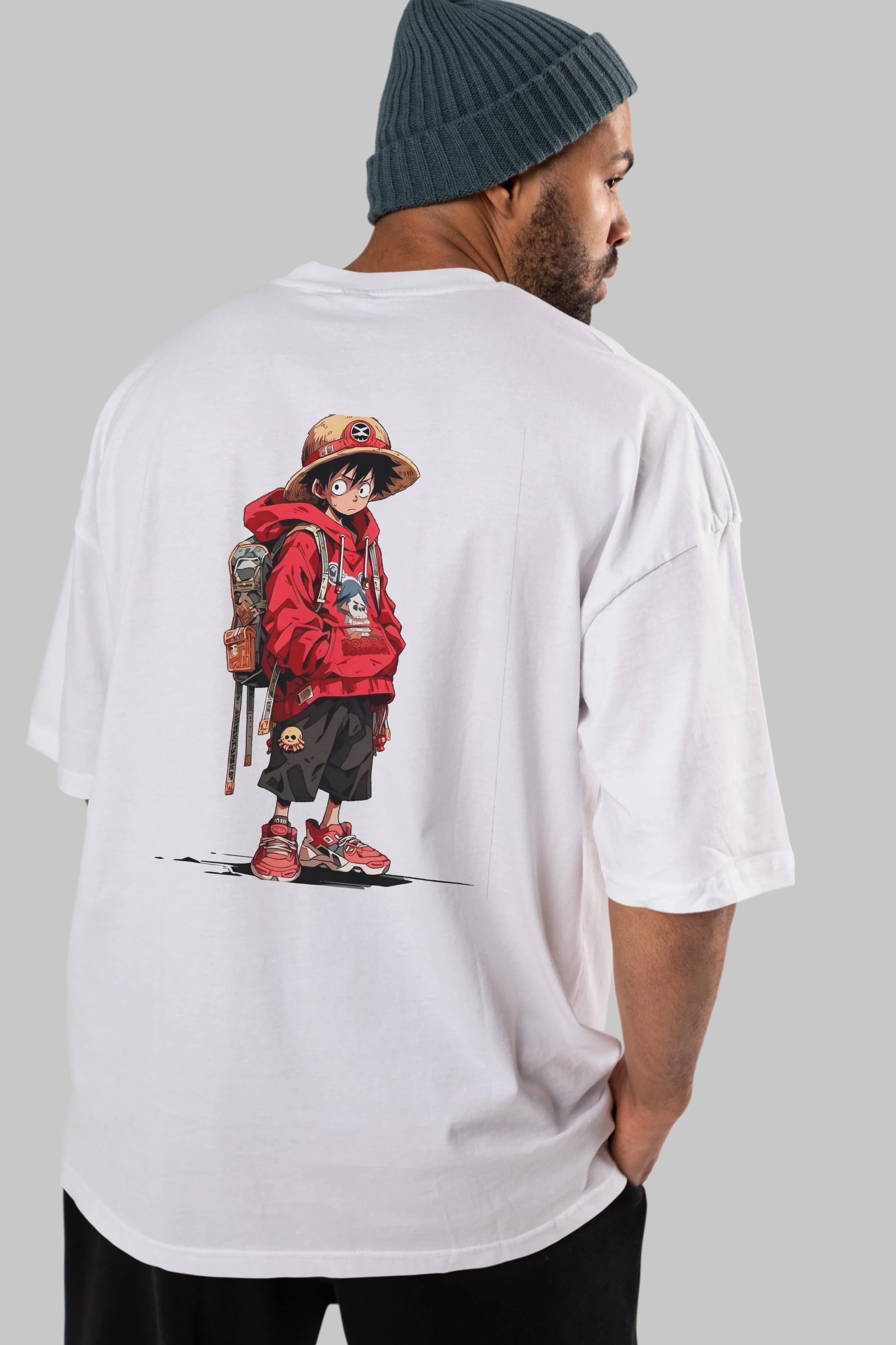 One Piece Arka Baskılı Oversize t-shirt Erkek Kadın Unisex %100 Pamuk Bisiklet Yaka tişort