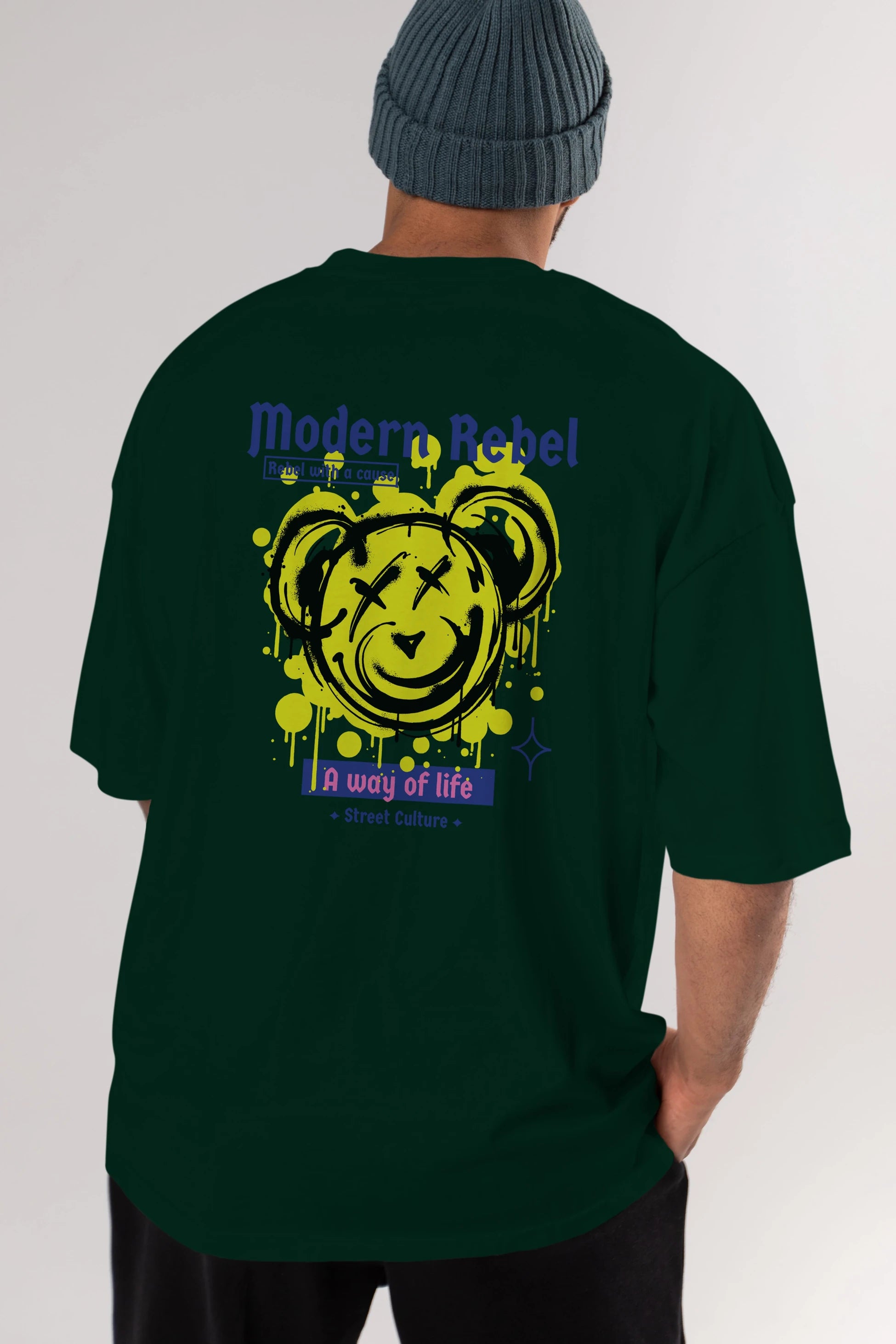 Modern Rebel Bear Arka Baskılı Oversize t-shirt Erkek Kadın Unisex