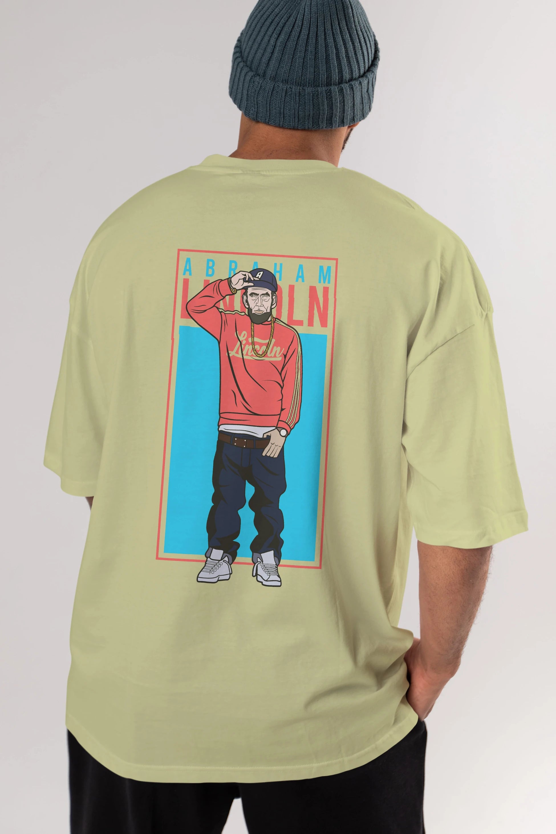 Abraham Lincoln Arka Baskılı Oversize t-shirt Erkek Kadın Unisex %100 Pamuk tişort