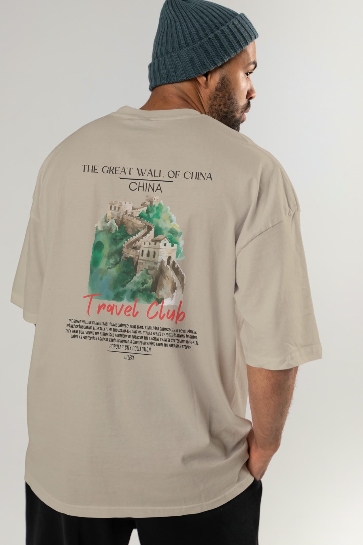 The Great Wall Of China Arka Baskılı Oversize t-shirt Erkek Kadın Pamuk Bisiklet Yaka tişort