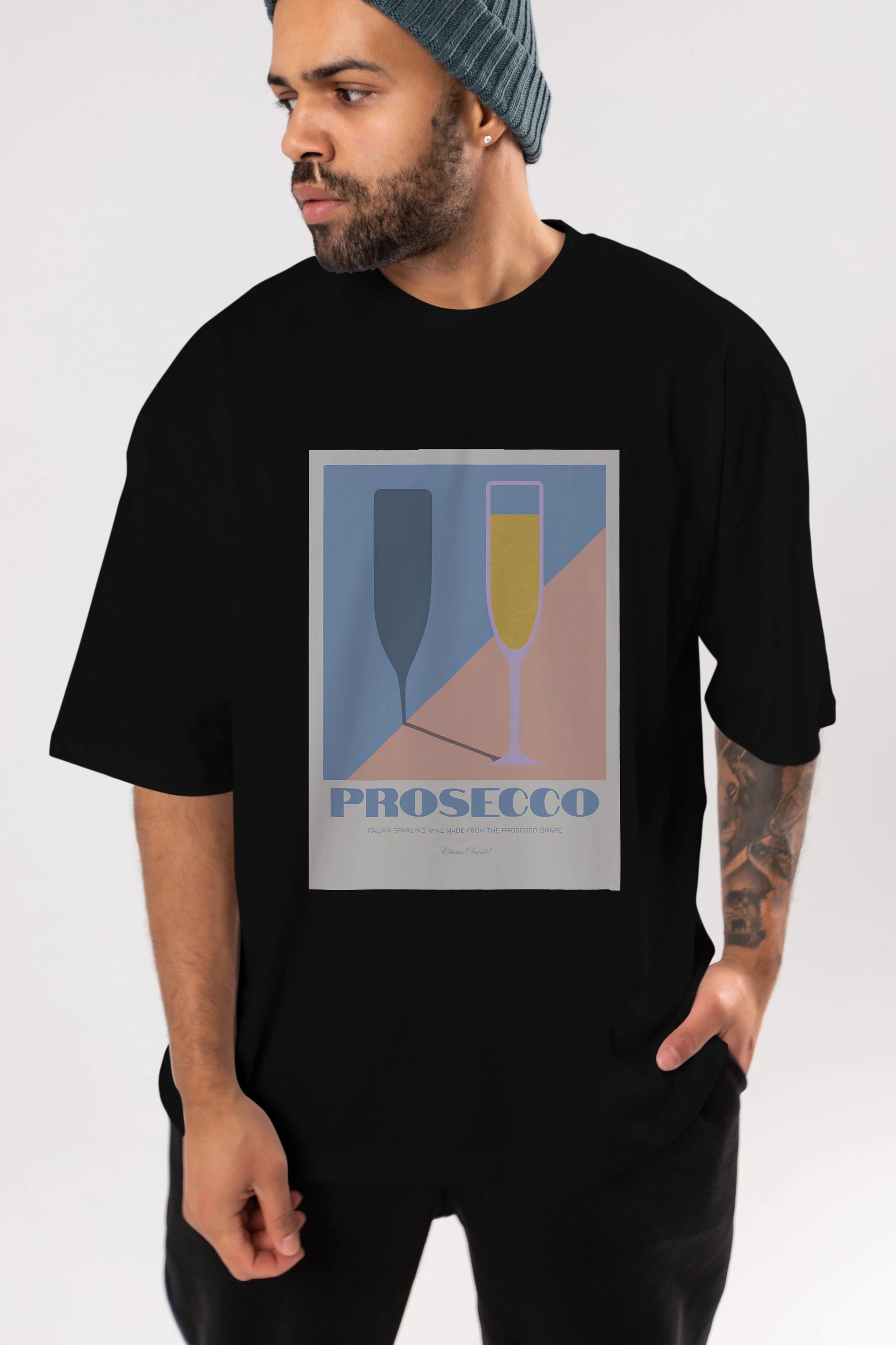 Prosecco Ön Baskılı Oversize t-shirt Erkek Kadın Unisex %100 Pamuk Bisiklet Yaka tişort