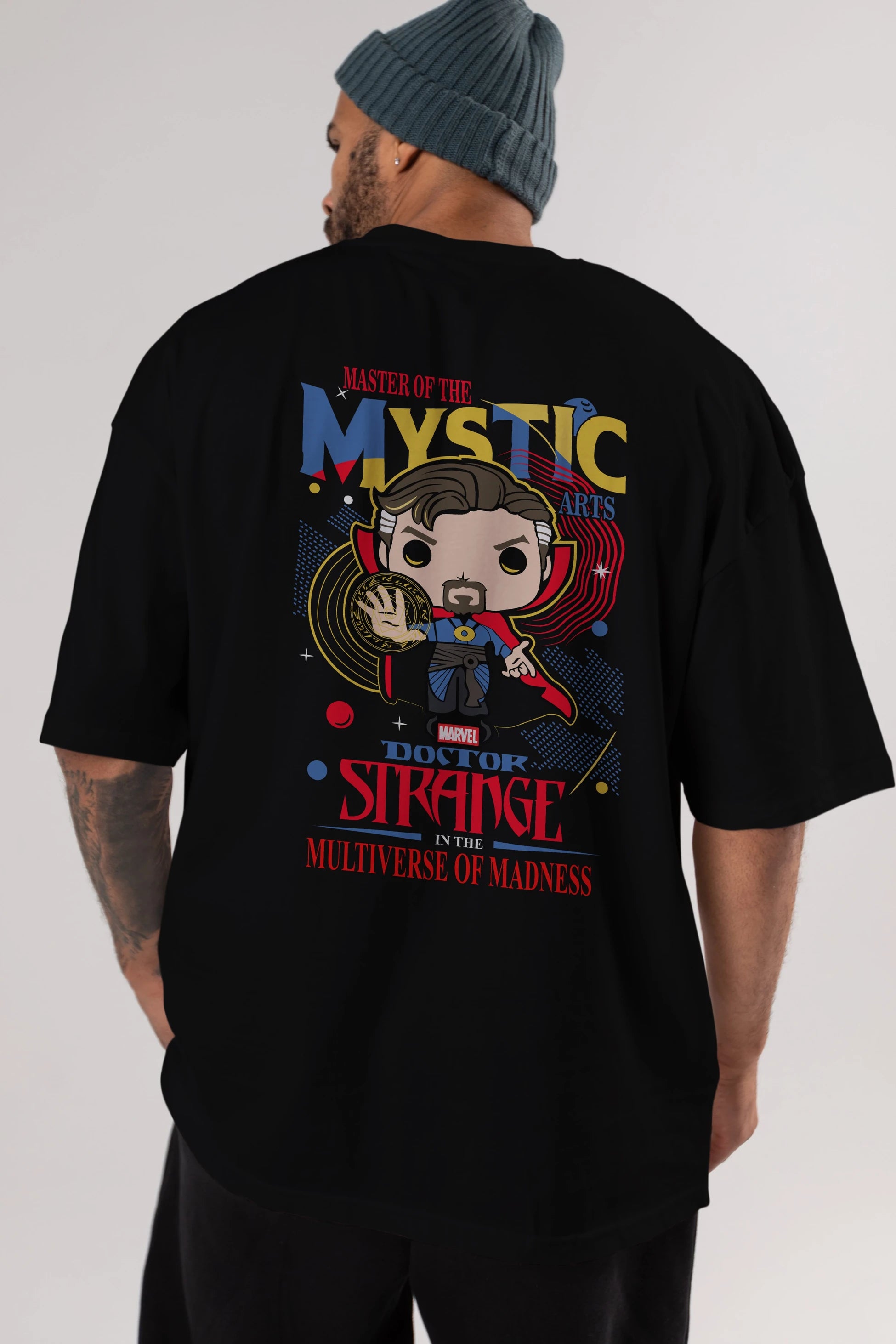 Doctor Strange Arka Baskılı Oversize t-shirt Erkek Kadın Unisex %100 Pamuk Bisiklet Yaka tişort