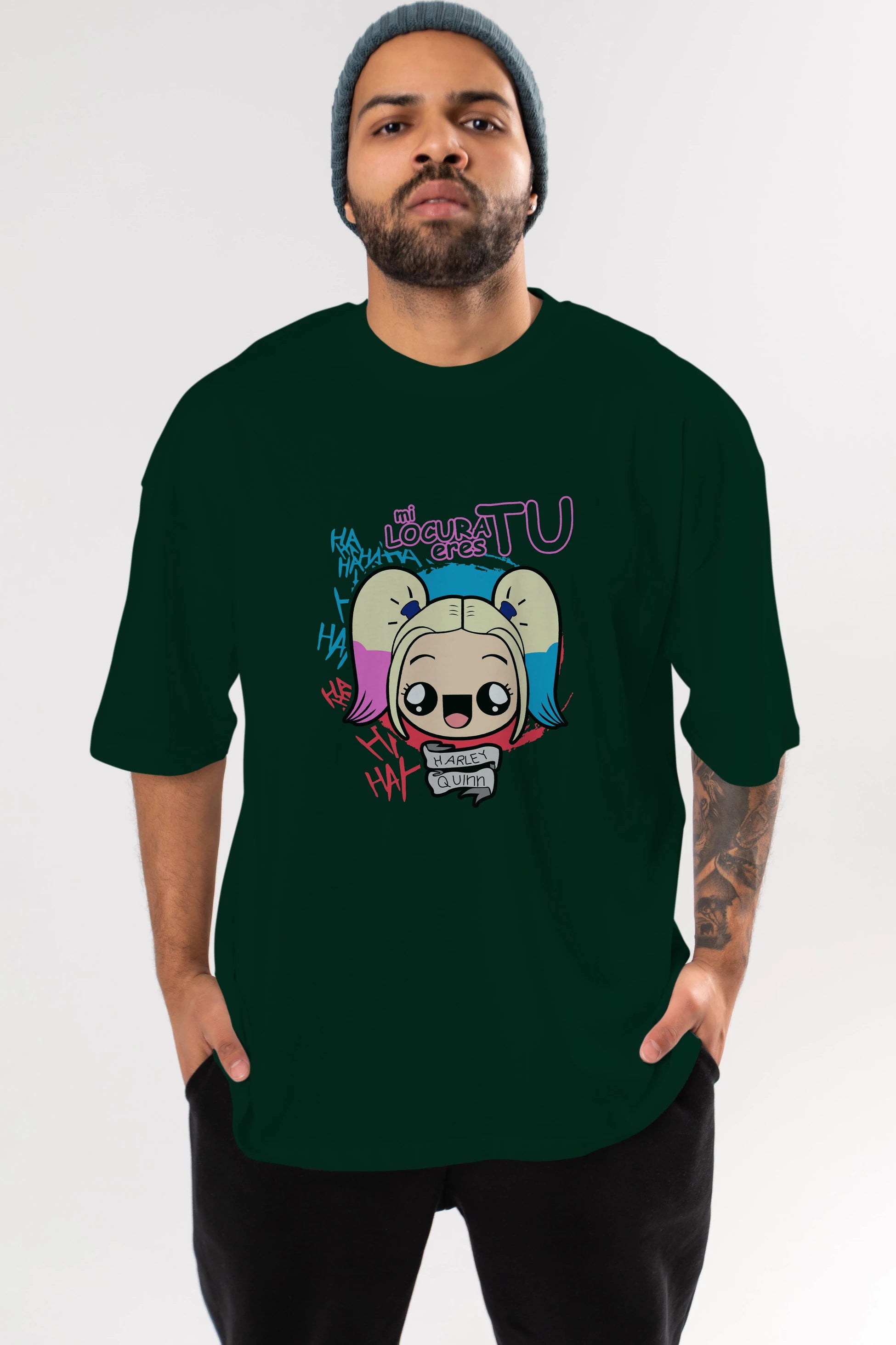 Harley Quinn Ön Baskılı Oversize t-shirt Erkek Kadın Unisex %100 Pamuk Bisiklet Yaka tişort