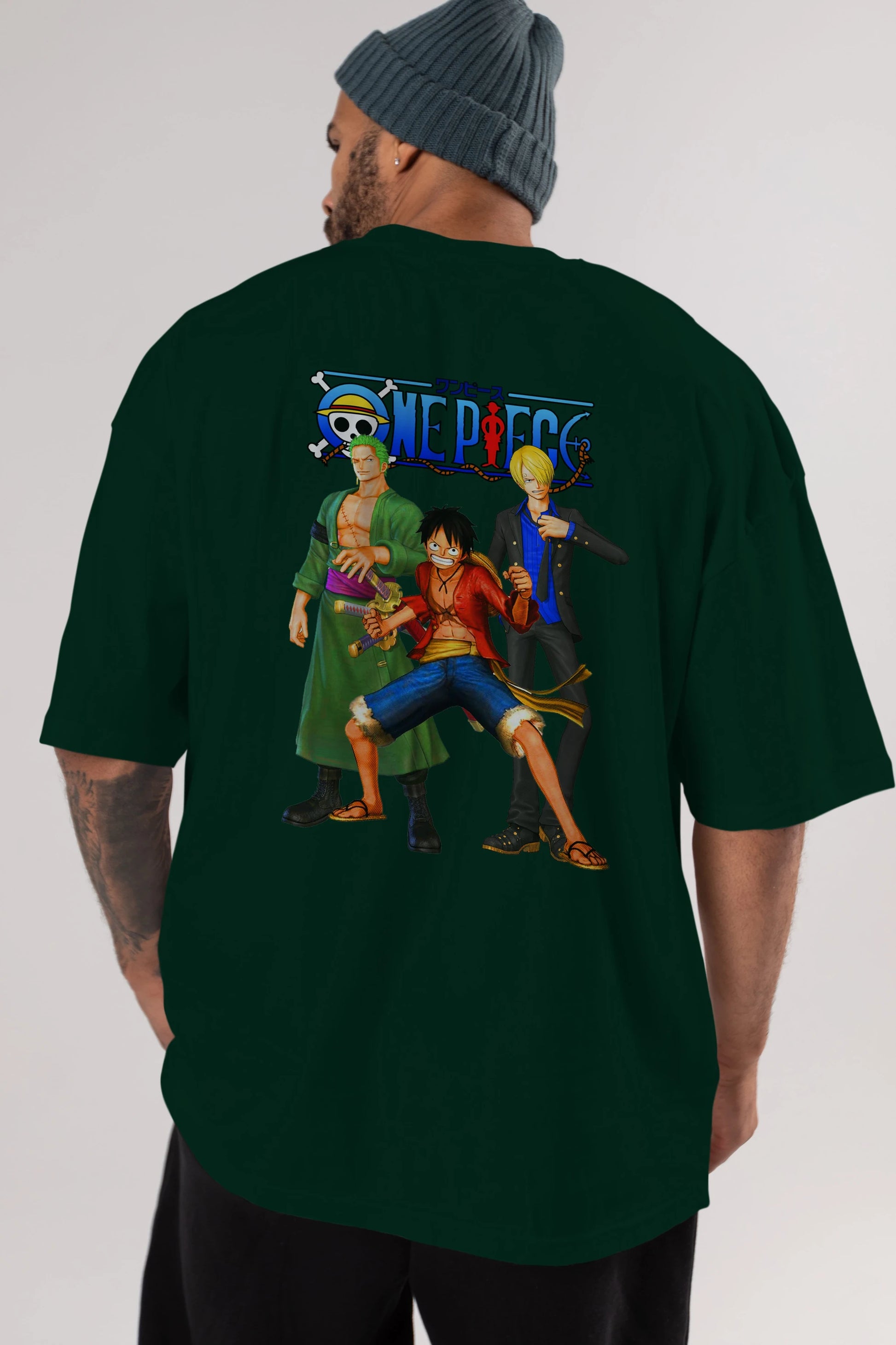 Luffy Sanji Zoro Anime Arka Baskılı Oversize t-shirt Erkek Kadın Unisex %100 pamuk tişort