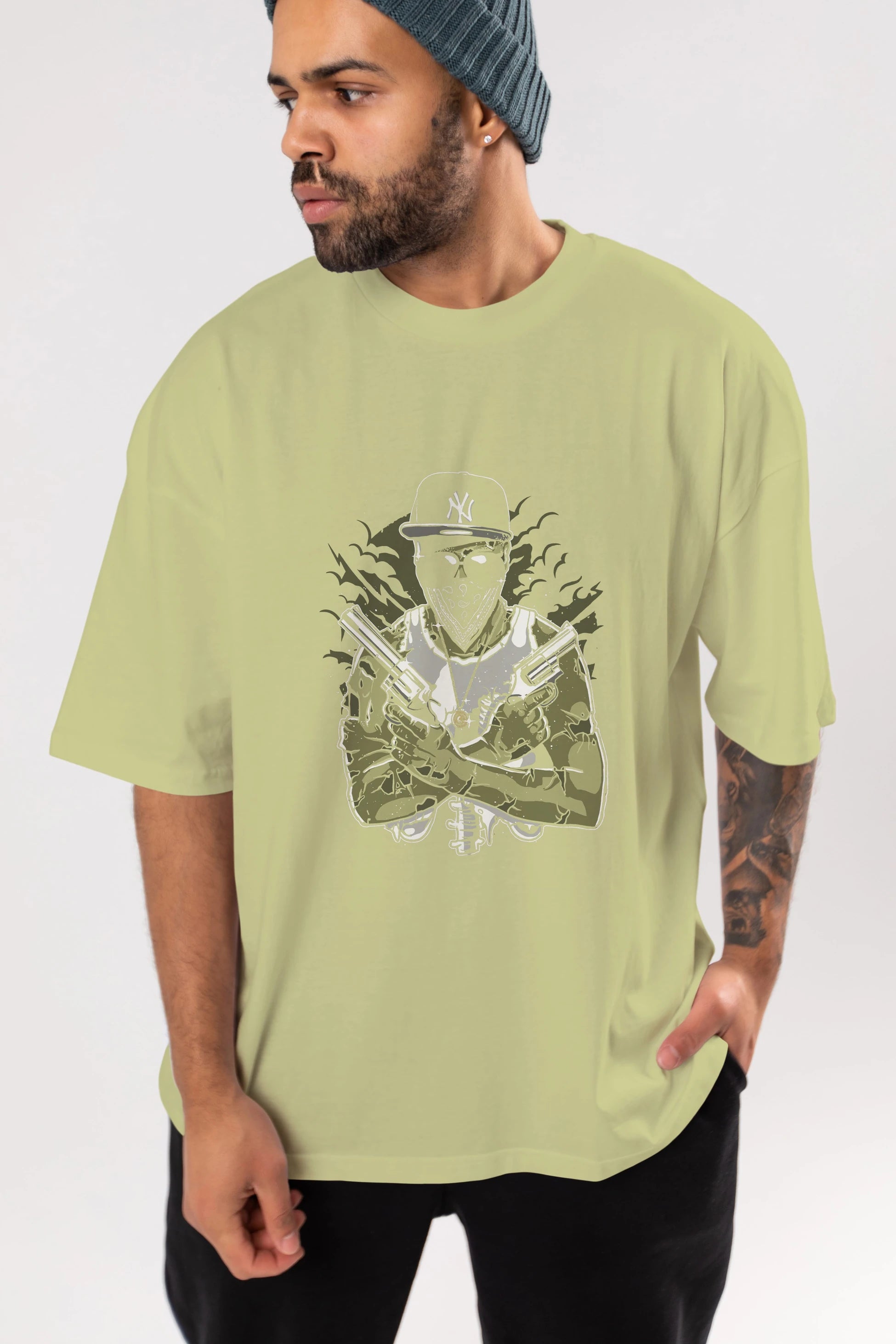 Gangsta Zombie Ön Baskılı Oversize t-shirt Erkek Kadın Unisex %100 Pamuk tişort
