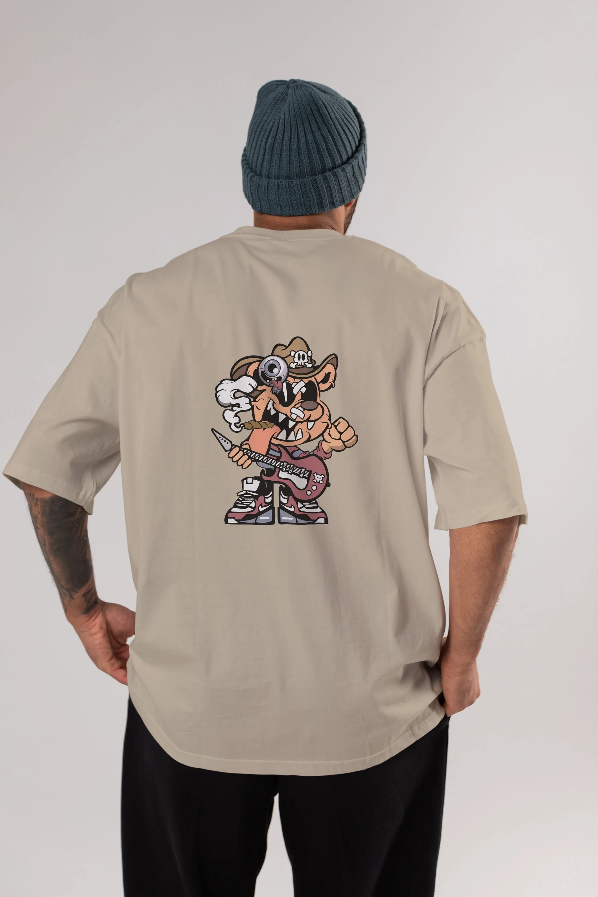 Freddy Bear Arka Baskılı Oversize t-shirt Erkek Kadın Unisex %100 Pamuk tişort