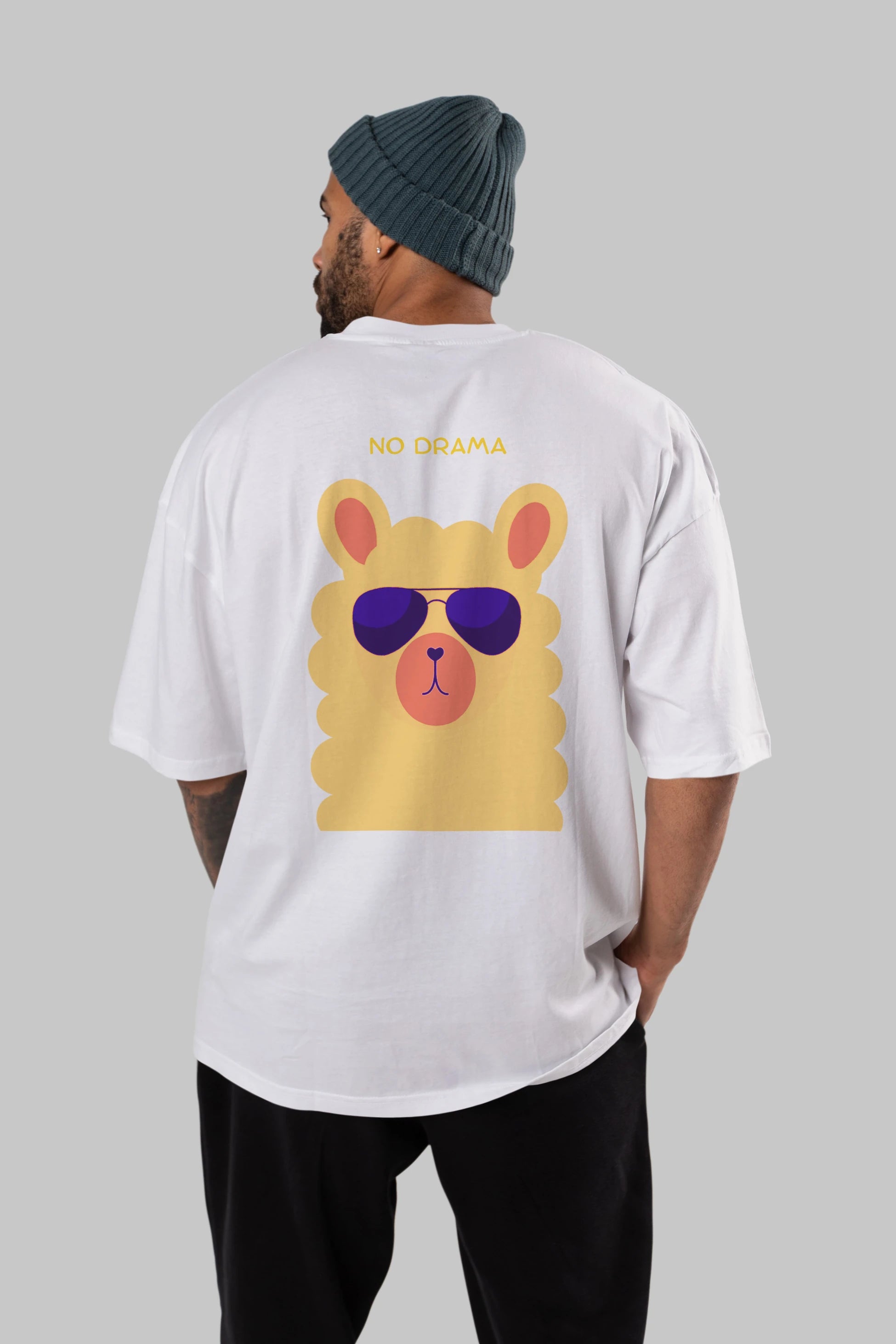 No Drama Yazılı Lama Arka Baskılı Oversize t-shirt Erkek Kadın Unisex