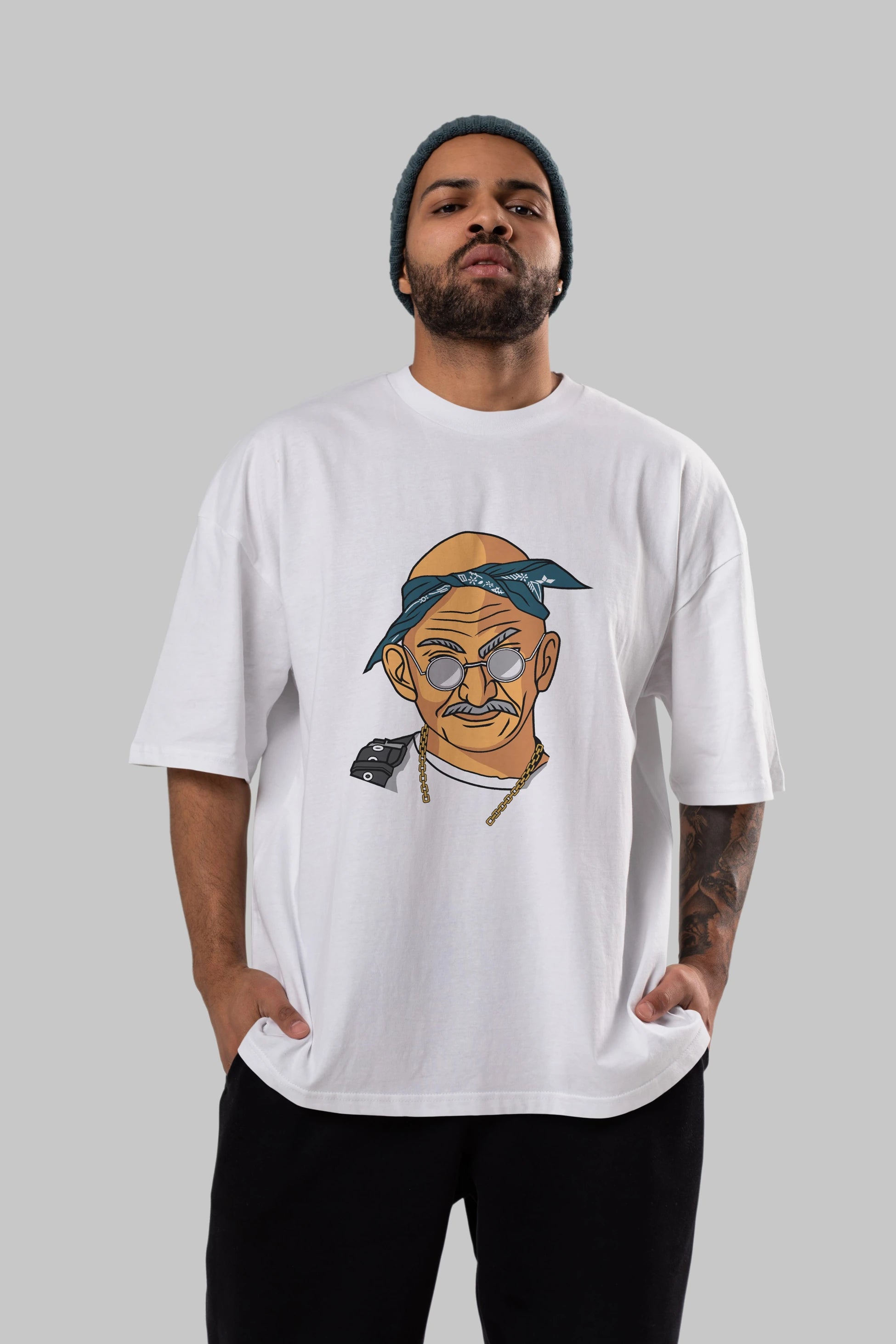 Tupac Gandhi Ön Baskılı Oversize t-shirt Erkek Kadın Unisex %100 Pamuk tişort