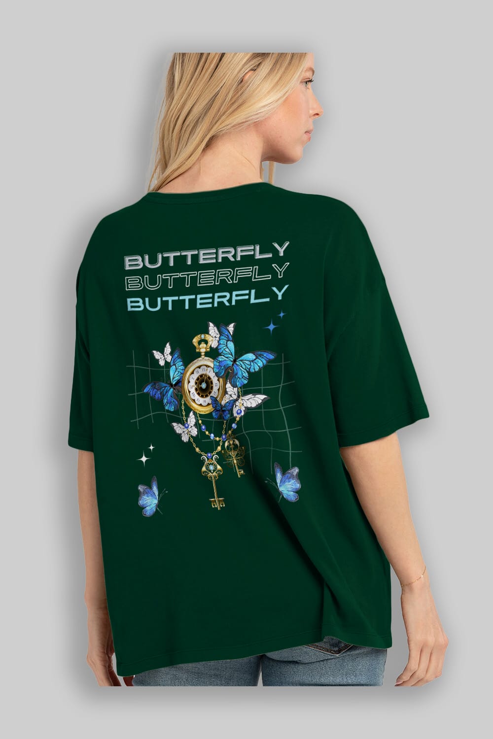 Butterfly Yazılı Arka Baskılı Oversize t-shirt Erkek Kadın Unisex