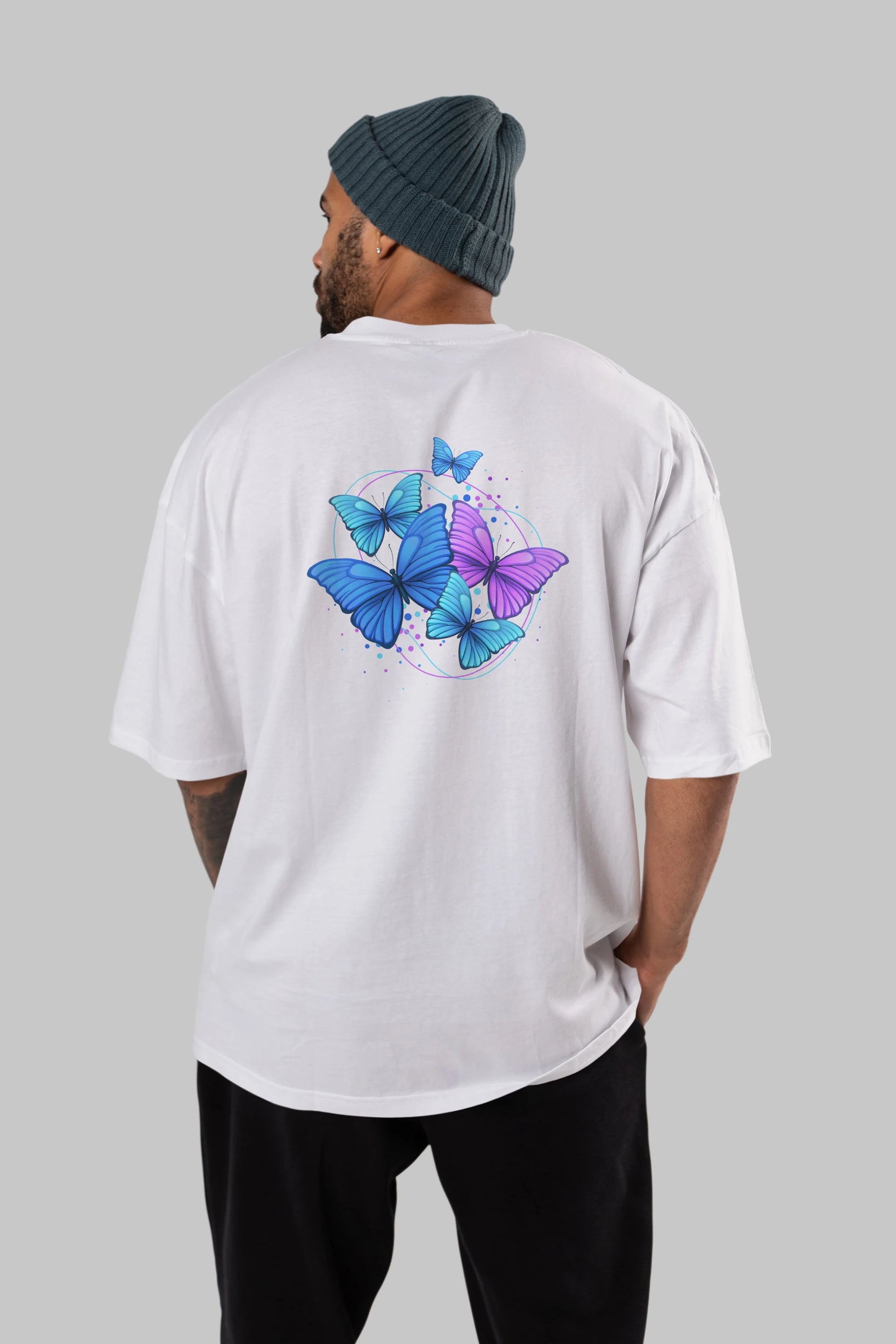 Kelebek Arka Baskılı Oversize t-shirt Erkek Kadın Unisex