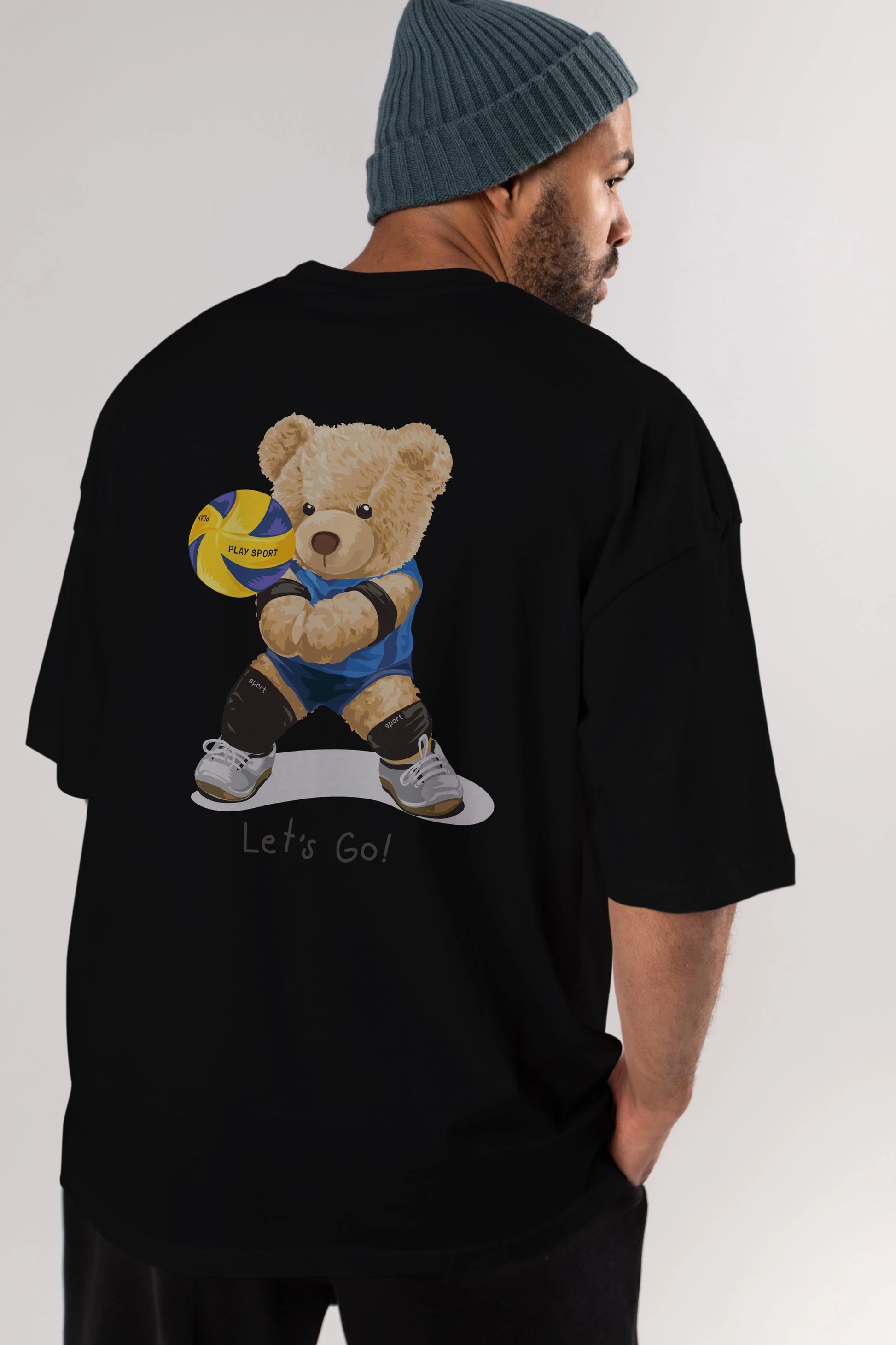 Teddy Bear Lets Go Arka Baskılı Oversize t-shirt Erkek Kadın Unisex %100 Pamuk