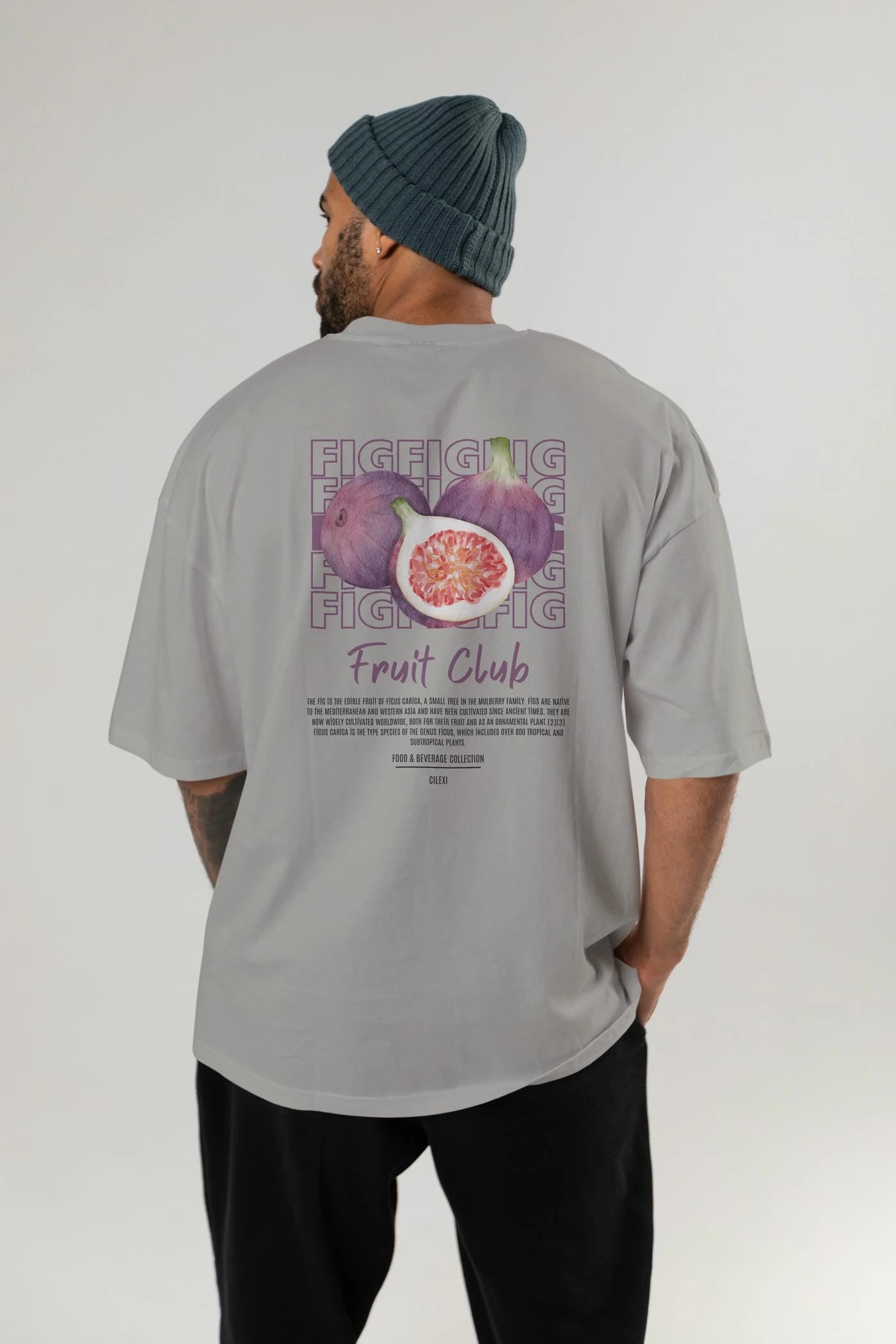 Fig Arka Baskılı Oversize t-shirt Erkek Kadın Pamuk Bisiklet Yaka tişort