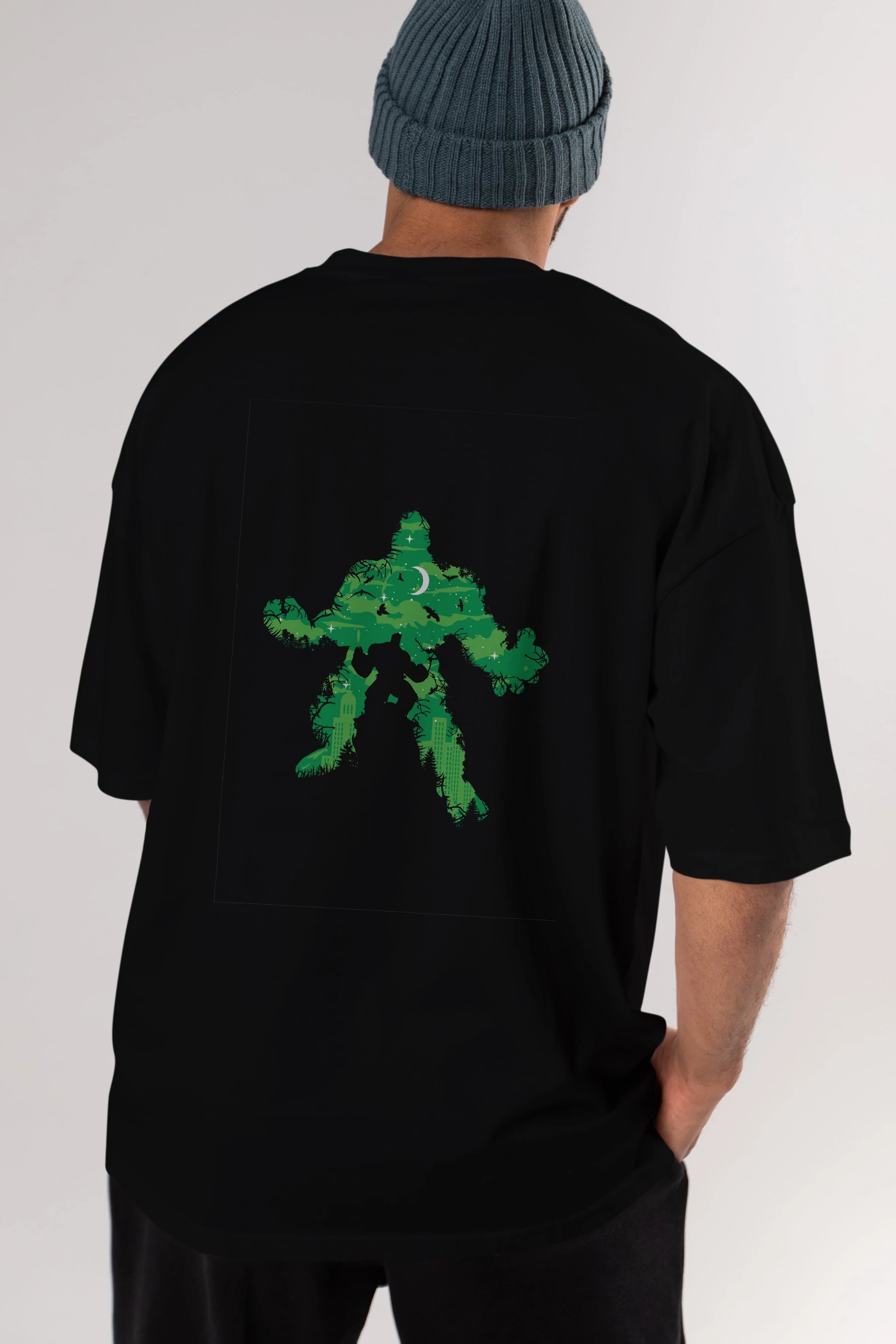 Green Monster Arka Baskılı Oversize t-shirt %100 pamuk Erkek Kadın Unisex