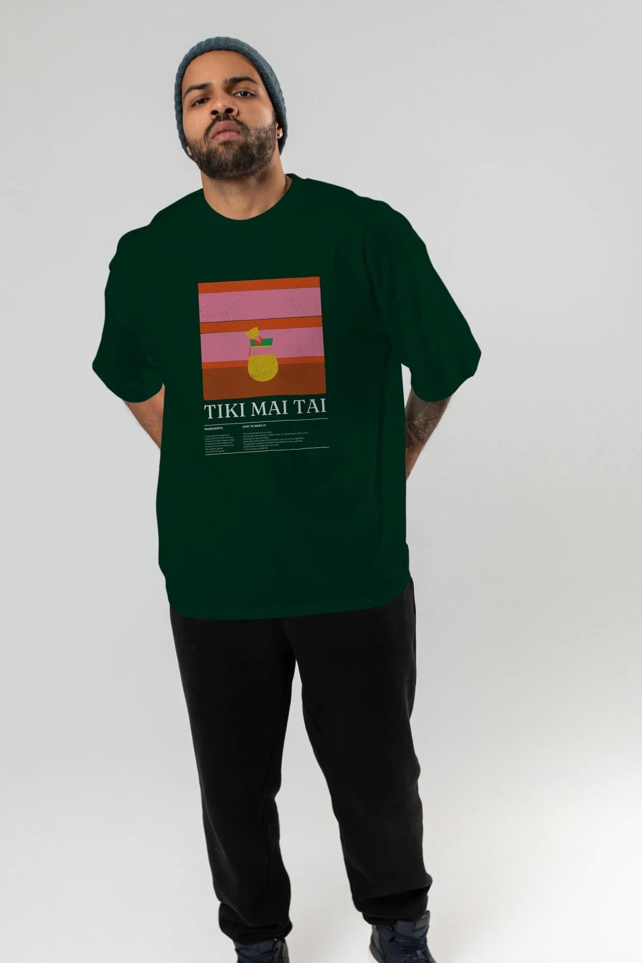 Tiki Mai Tai Kokteyl Ön Baskılı Oversize t-shirt Erkek Kadın %100 Pamuk Bisiklet Yaka tişort