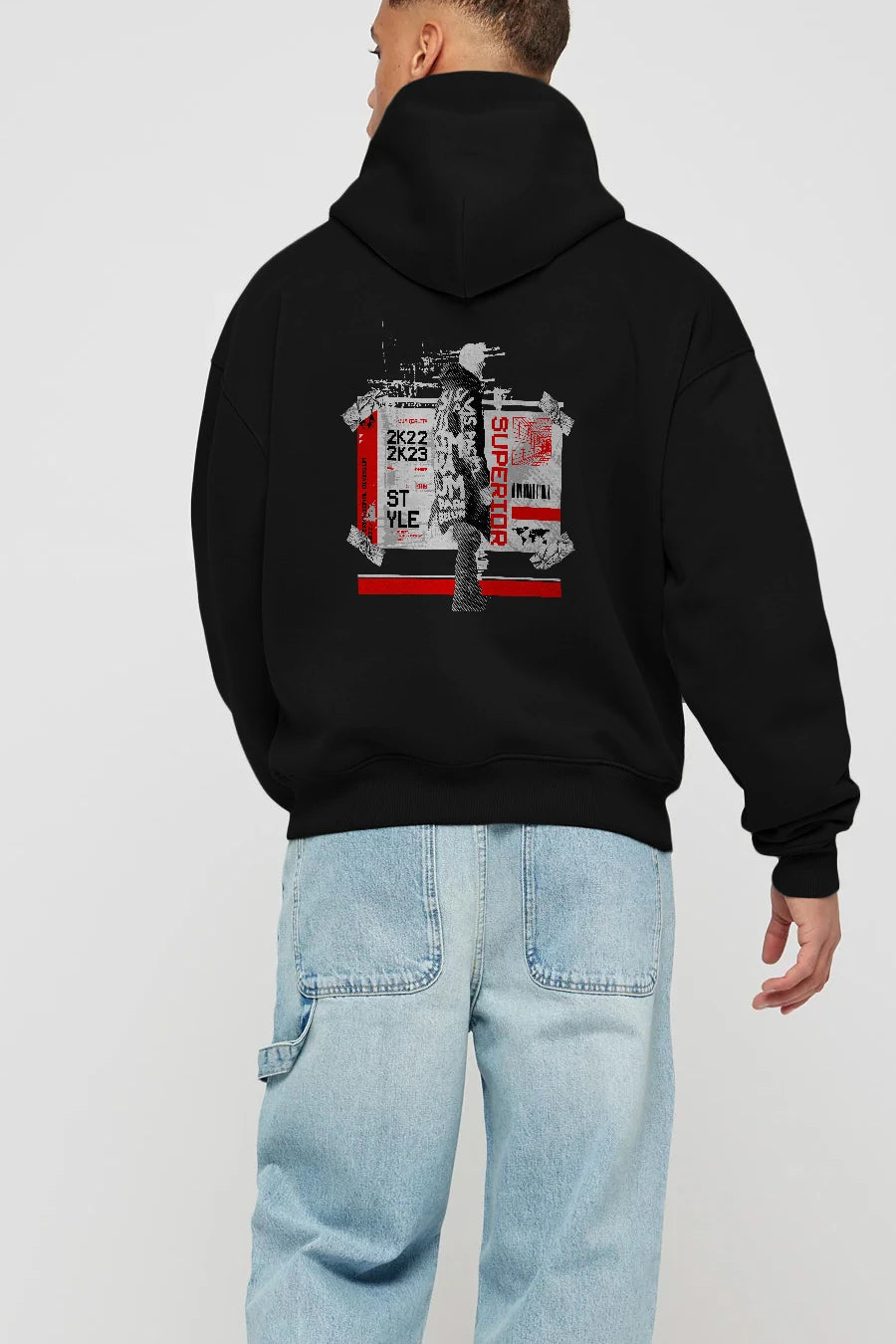 Superior Arka Baskılı Hoodie Oversize Kapüşonlu Sweatshirt Erkek Kadın Unisex