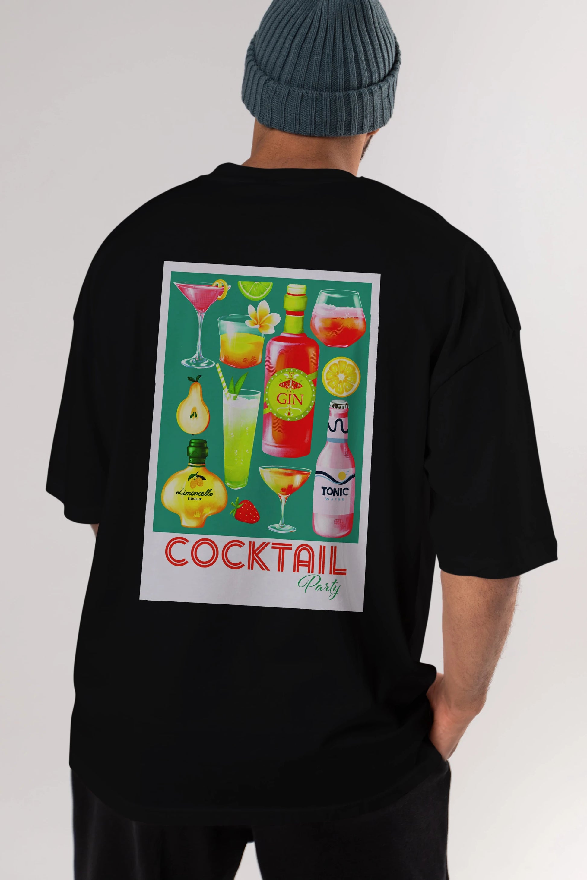 Cocktail Party 2 Arka Baskılı Oversize t-shirt Erkek Kadın Unisex %100 Pamuk Bisiklet Yaka tişort