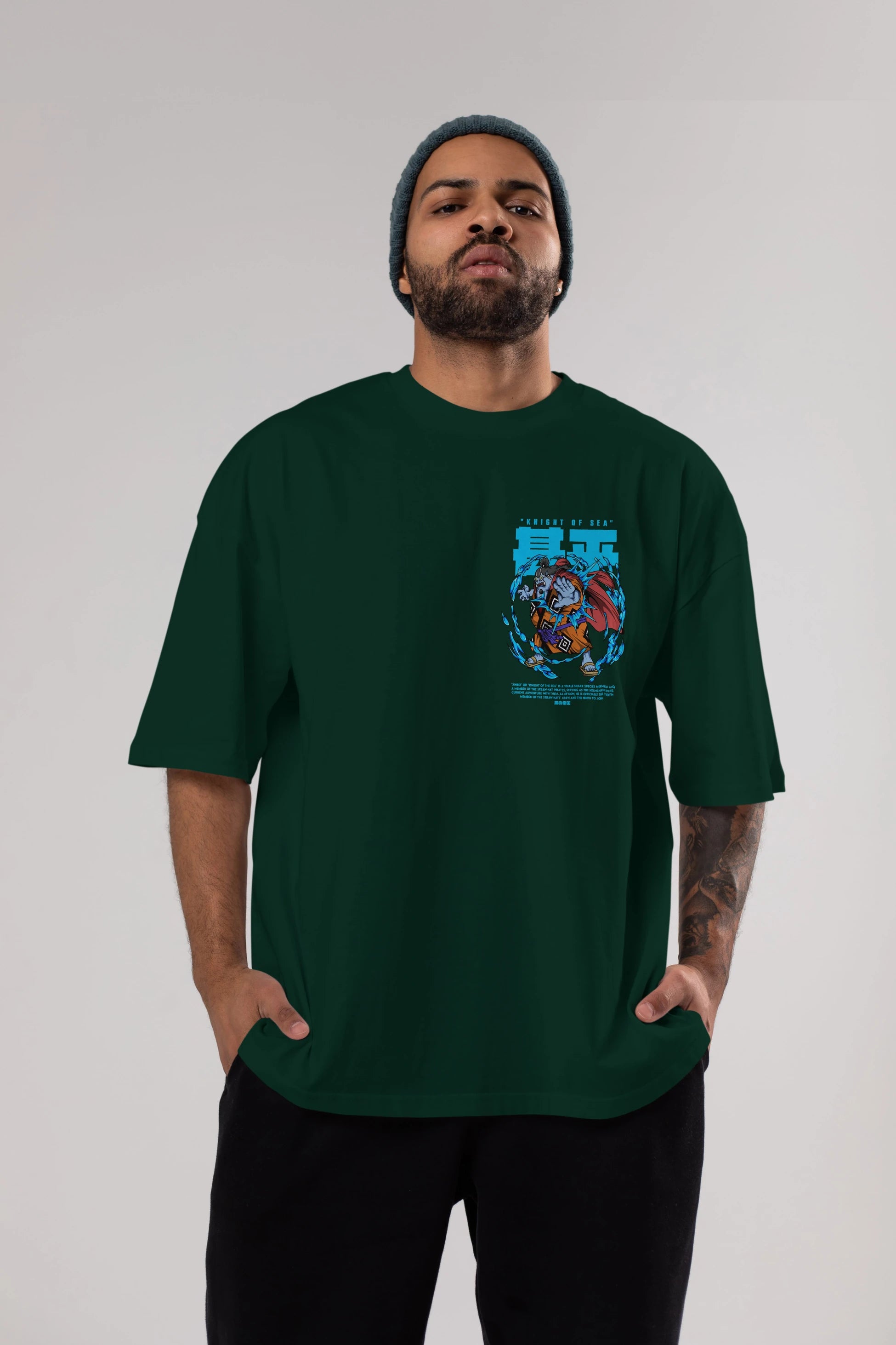 Jinbei Ön Sol Baskılı Oversize t-shirt Erkek Kadın Unisex %100 Pamuk Bisiklet Yaka tişort
