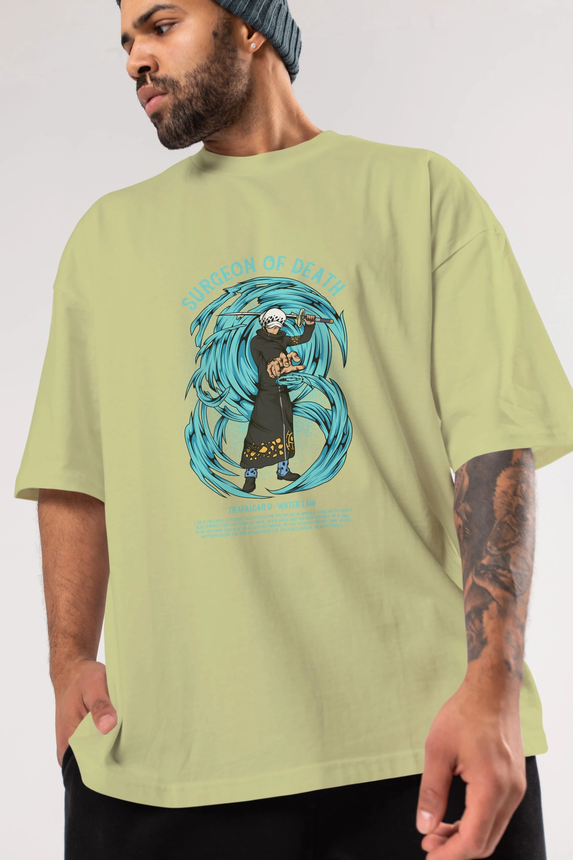 Trafalgad D. Water Law Anime Ön Baskılı Oversize t-shirt %100 pamuk Erkek Kadın Unisex