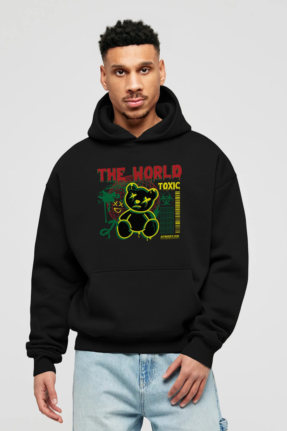 The World Toxic Bear Ön Baskılı Hoodie Oversize Kapüşonlu Sweatshirt Erkek Kadın Unisex