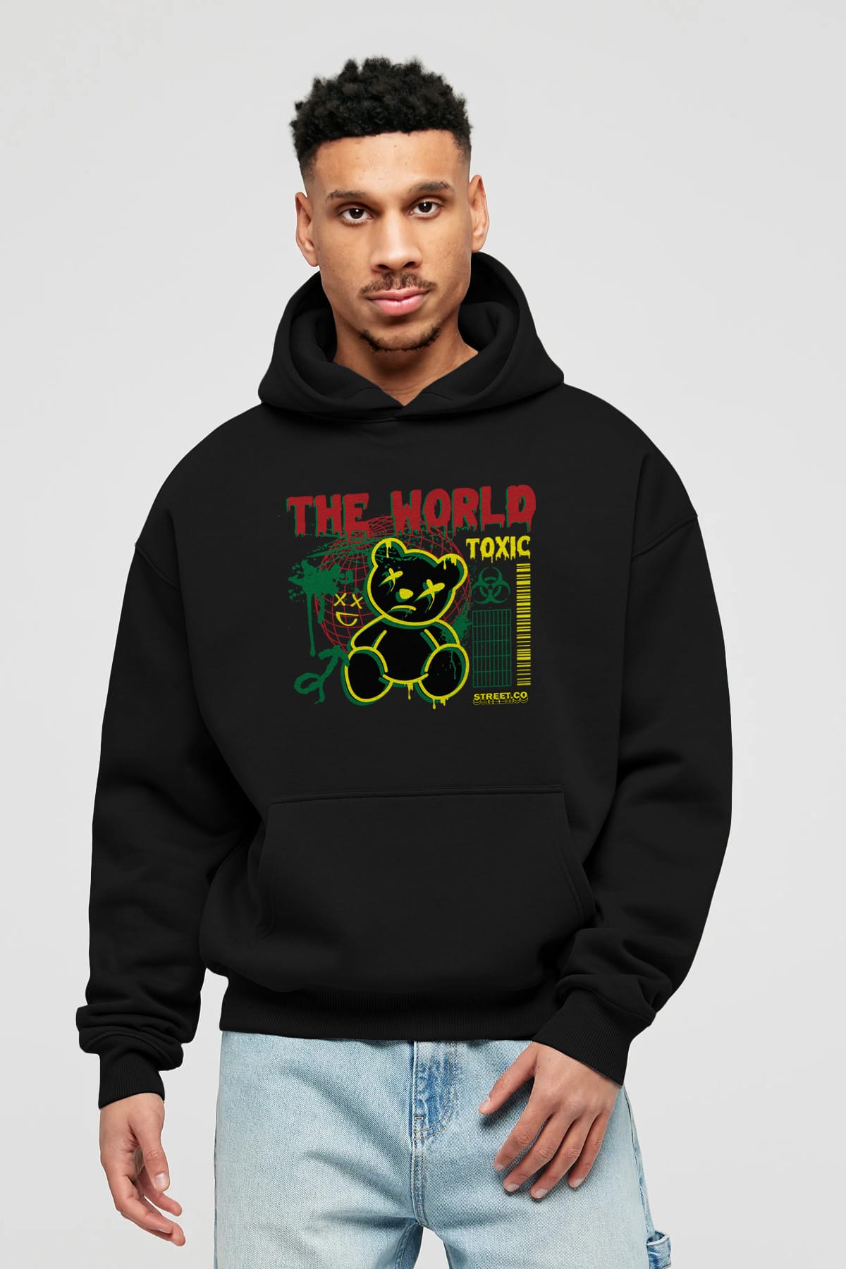 The World Toxic Bear Ön Baskılı Hoodie Oversize Kapüşonlu Sweatshirt Erkek Kadın Unisex