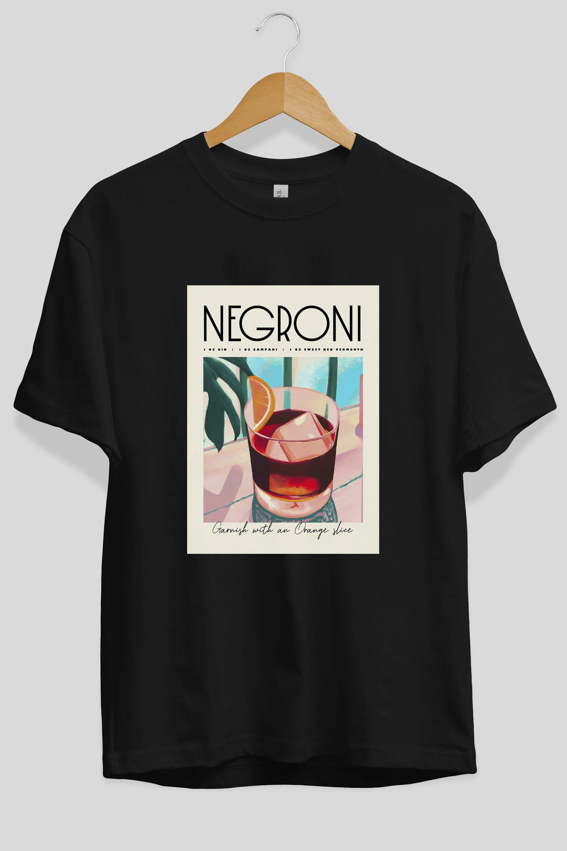 Negroni 4 Ön Baskılı Oversize t-shirt Erkek Kadın Unisex %100 Pamuk Bisiklet Yaka tişort