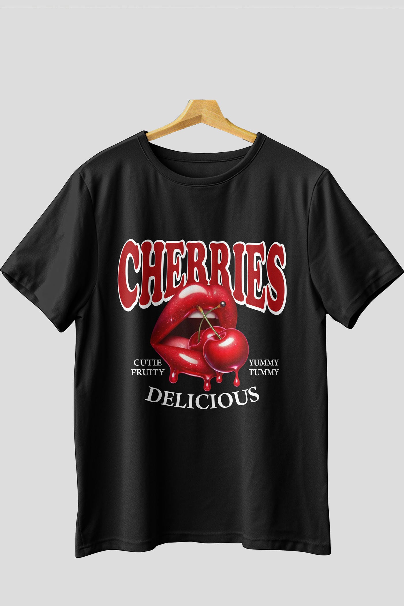 Cherry Cherries 2 Ön Baskılı Oversize t-shirt Erkek Kadın Pamuk Bisiklet Yaka tişort