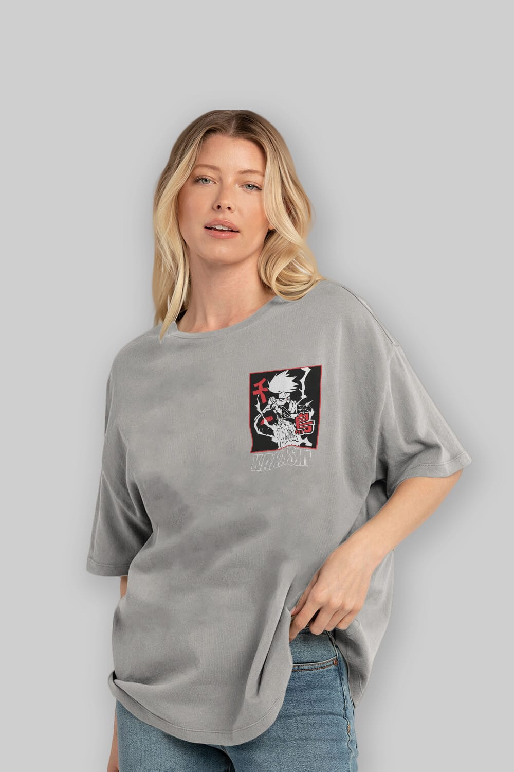 KAKASHI HATAKE NARUTO Ön Sol Baskılı Oversize t-shirt Erkek Kadın Unisex %100 Pamuk Bisiklet Yaka tişort