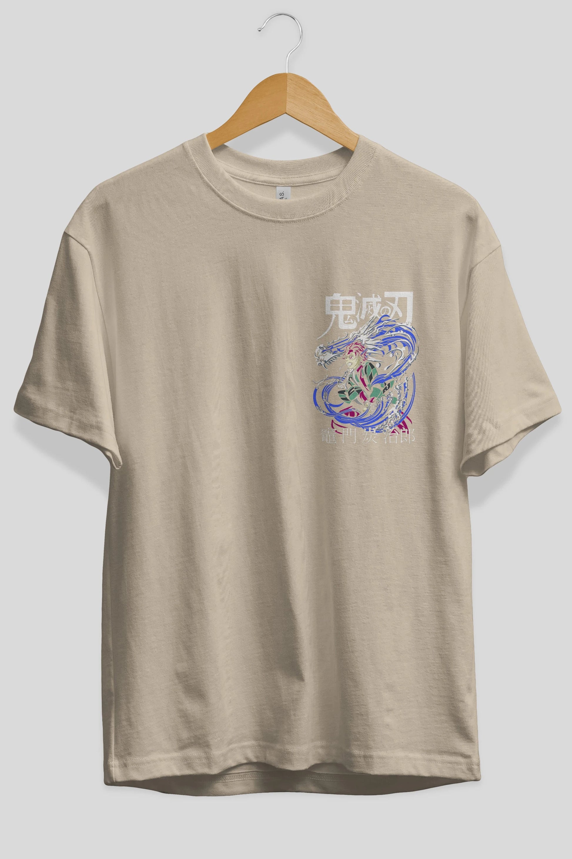 TANJIRO KAMADO 2 Ön Sol Baskılı Oversize t-shirt Erkek Kadın Unisex %100 Pamuk Bisiklet Yaka tişort