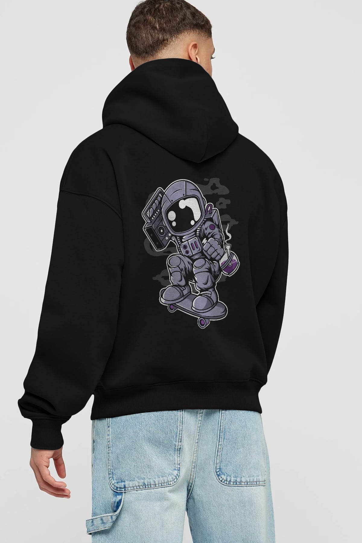 Astroanut Skater Boombox Arka Baskılı Hoodie Oversize Kapüşonlu Sweatshirt Erkek Kadın Unisex