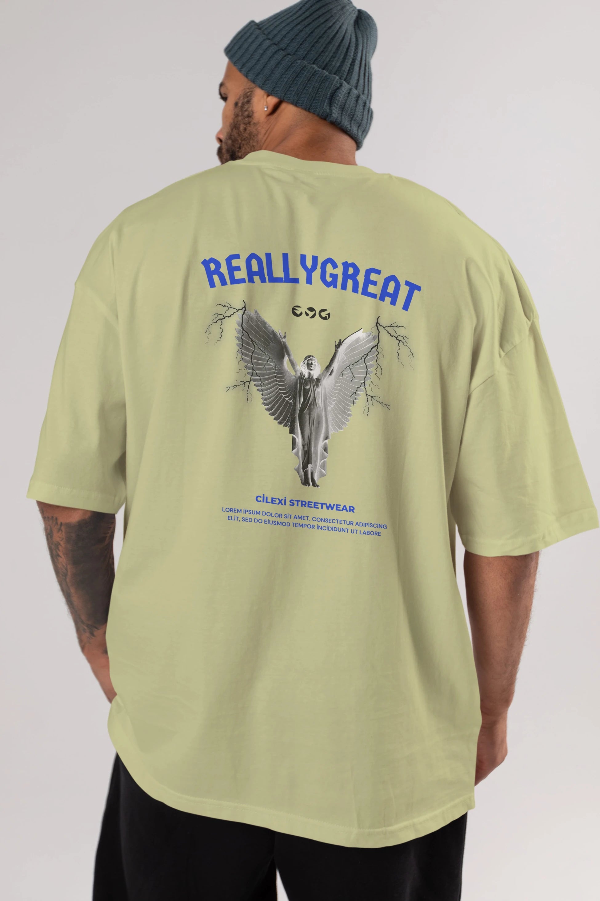 Reallygreat Angel Arka Baskılı Oversize t-shirt Erkek Kadın Unisex