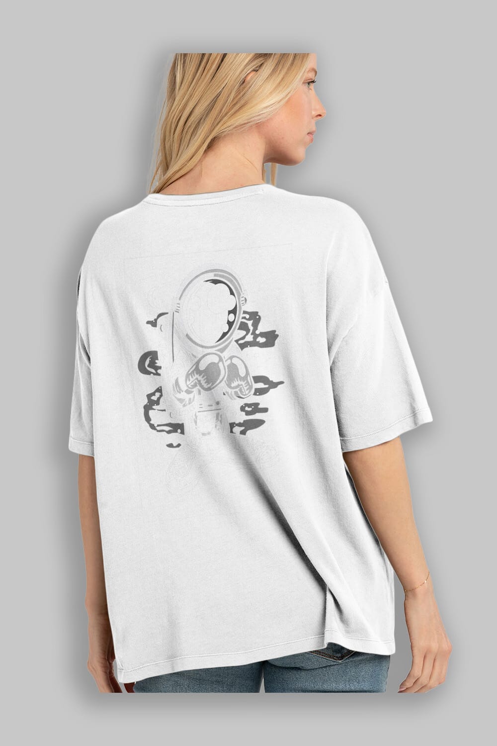 Astronaut Boxer Arka Baskılı Oversize t-shirt Erkek Kadın Unisex