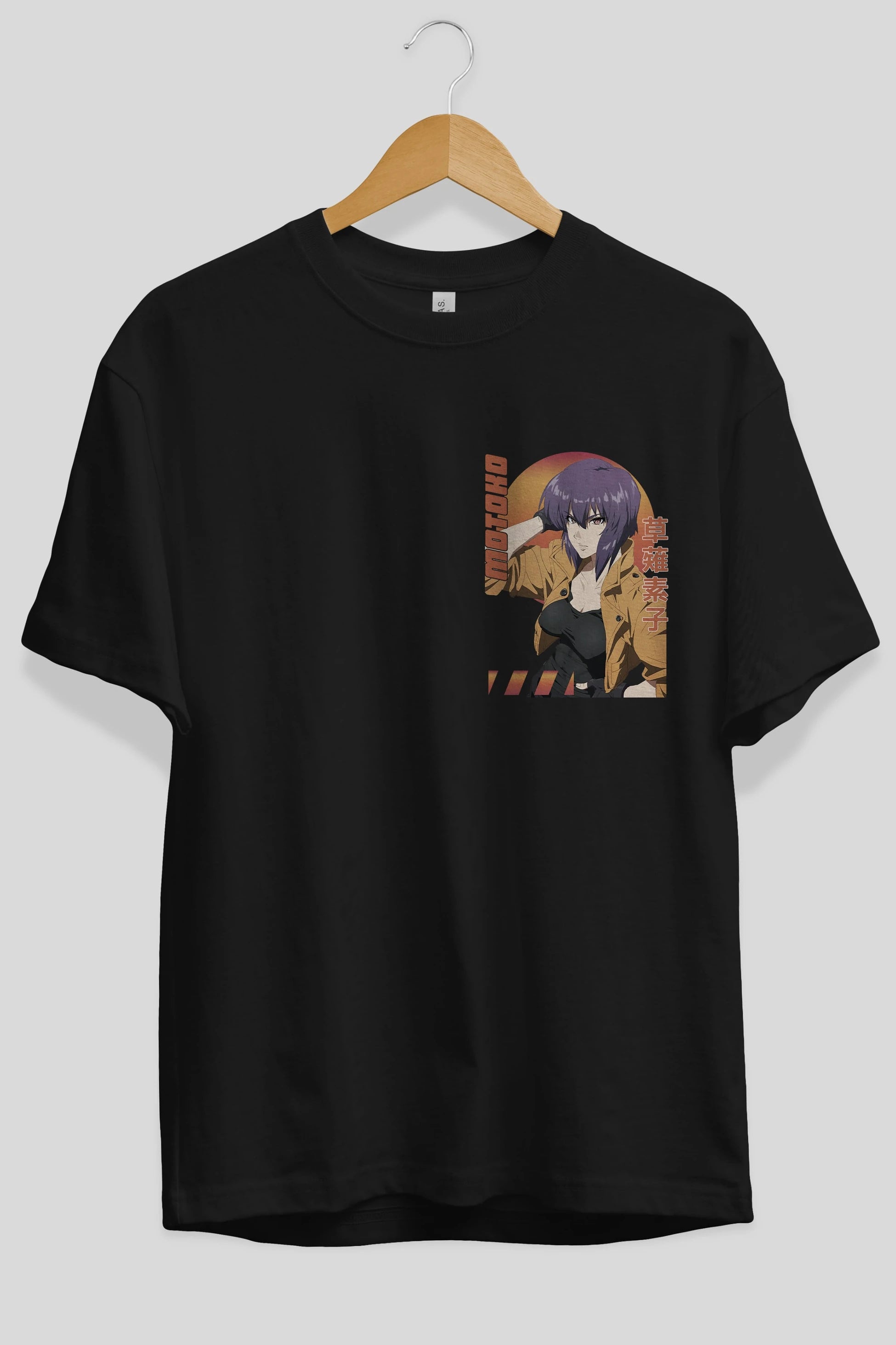 Motoko Kusanagi 9 Ön Sol Baskılı Oversize t-shirt Erkek Kadın Unisex %100 Pamuk Bisiklet Yaka tişort