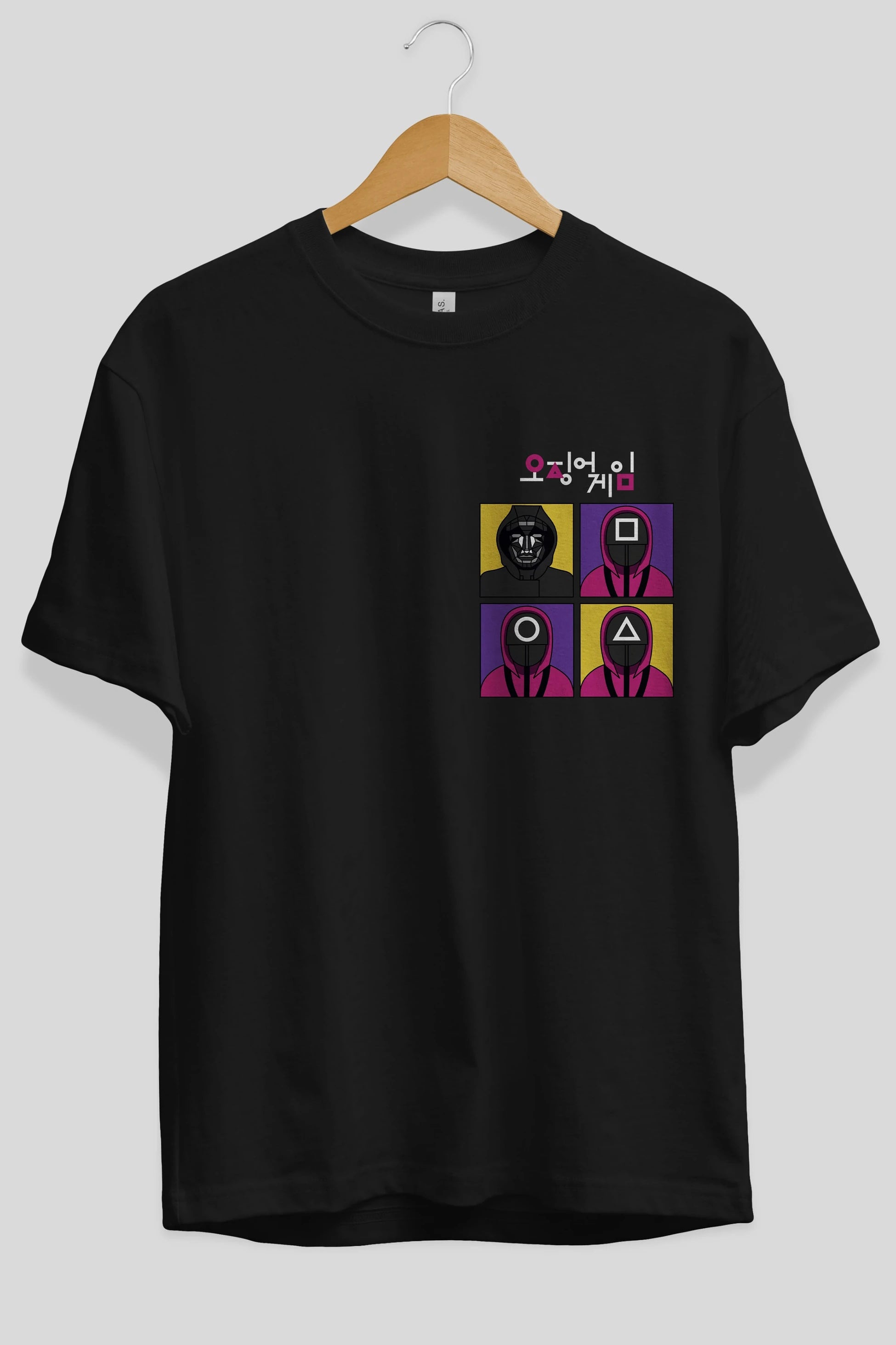 Squid Game (1) Ön Sol Baskılı Oversize t-shirt Erkek Kadın Unisex %100 Pamuk Bisiklet Yaka tişort