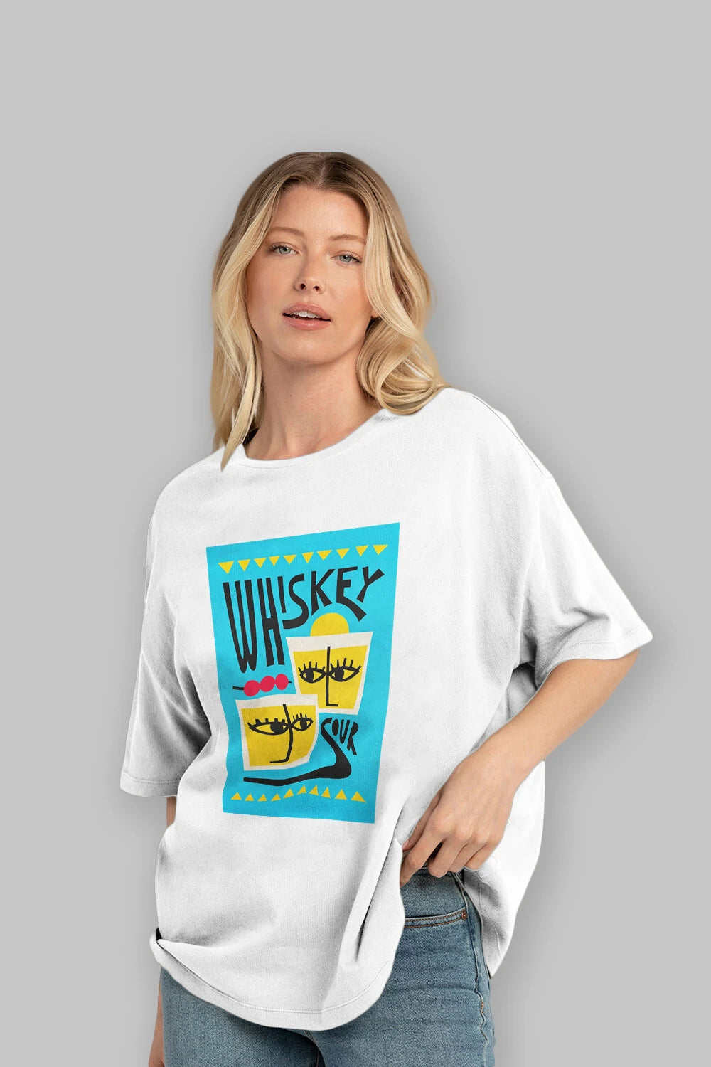 Whiskey Sour 2 Ön Baskılı Oversize t-shirt Erkek Kadın Unisex %100 Pamuk Bisiklet Yaka tişort