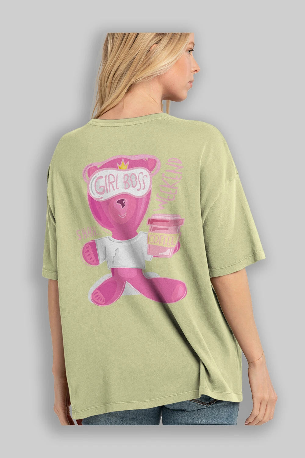 Girl Boss Bear Arka Baskılı Oversize t-shirt Erkek Kadın Unisex