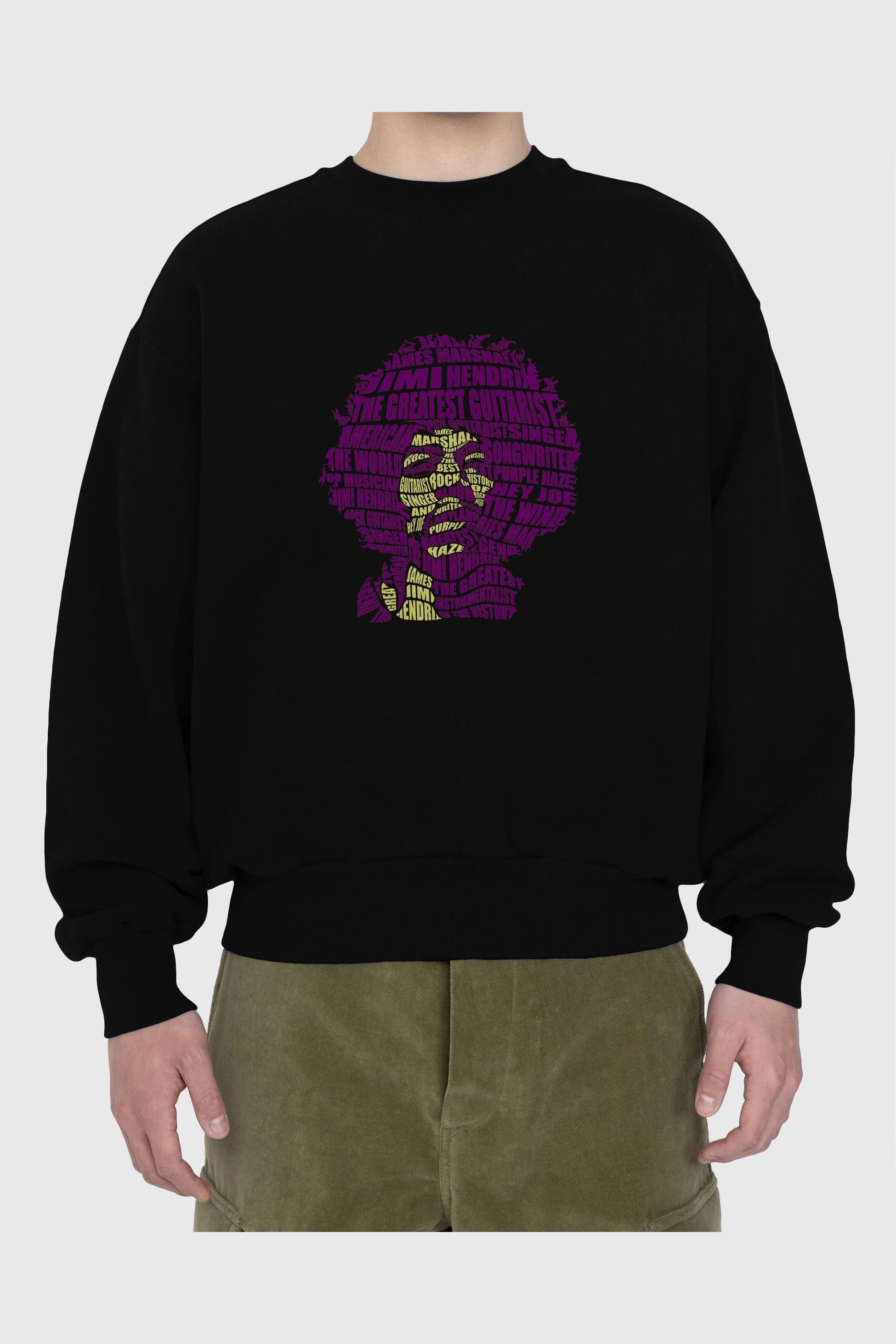 Jimmy Hendrix Calligram Ön Baskılı Oversize Sweatshirt Erkek Kadın Unisex