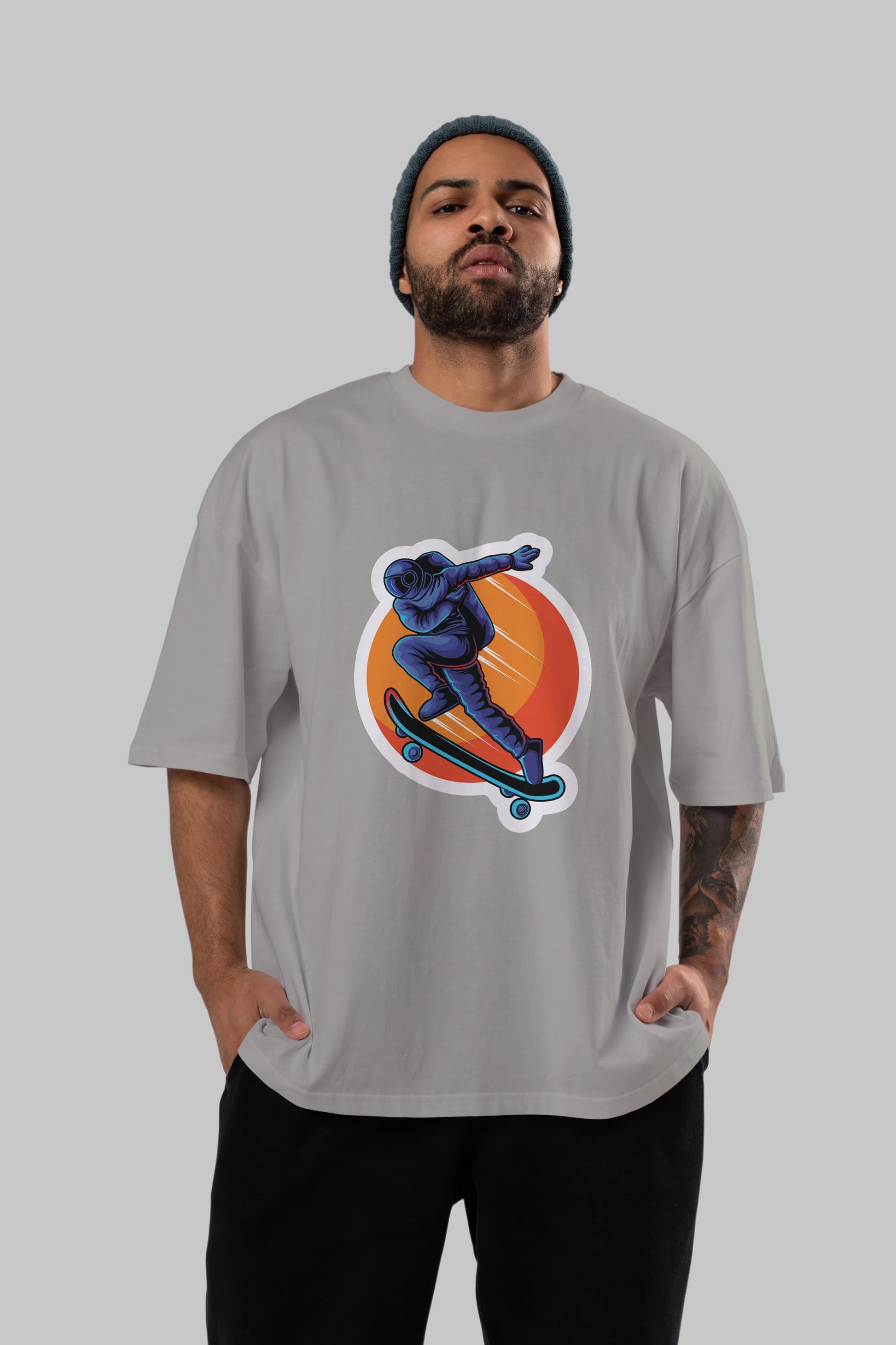 Astroskate Run Sticker Ön Baskılı Oversize t-shirt Erkek Kadın Unisex