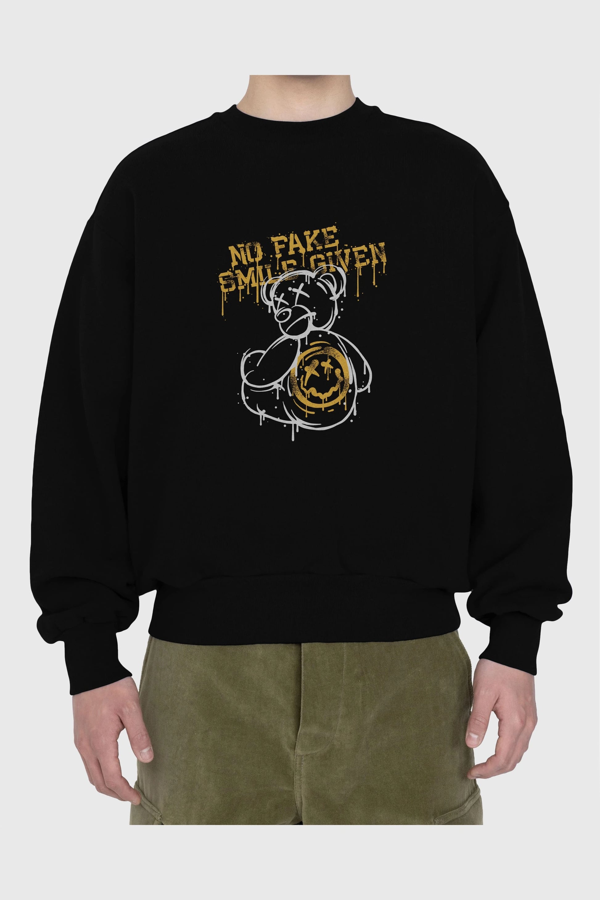 No Fake Smile Given Bear Ön Baskılı Oversize Sweatshirt Erkek Kadın Unisex