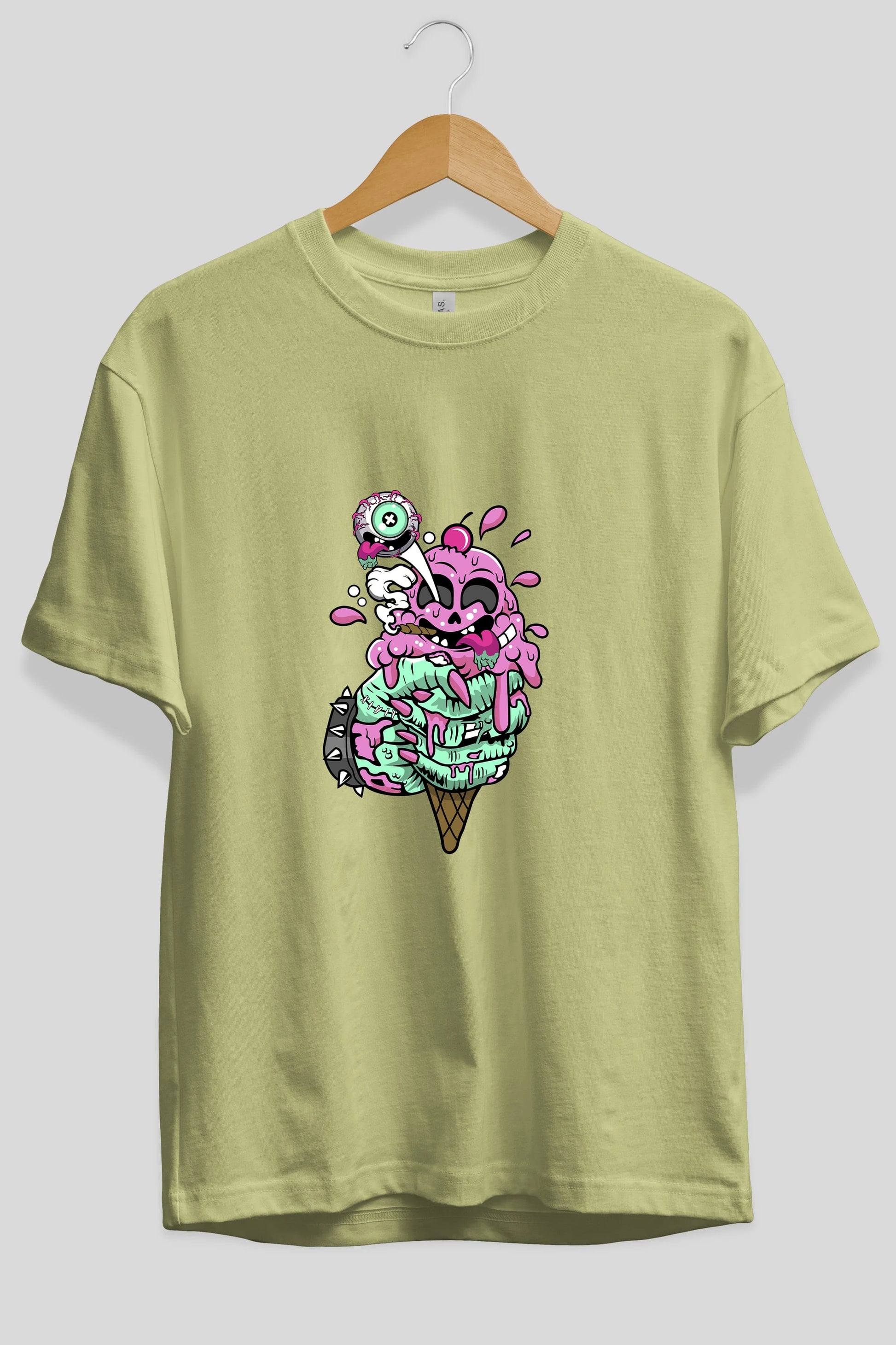 Ice Cream Zombie Ön Baskılı Oversize t-shirt Erkek Kadın Unisex %100 Pamuk tişort