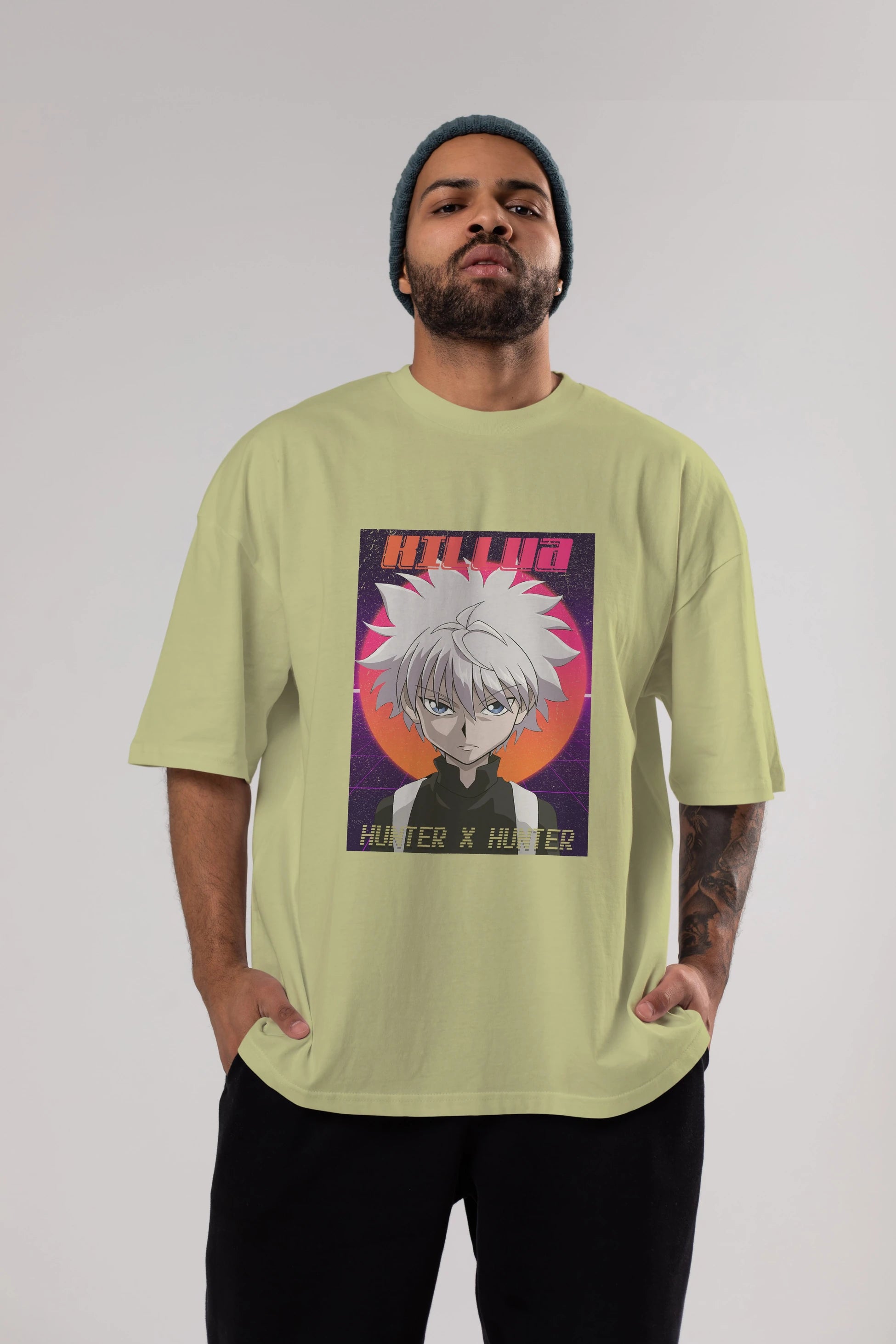 Killua Zoldyck 12 1 Anime Ön Baskılı Oversize t-shirt %100 pamuk Erkek Kadın Unisex